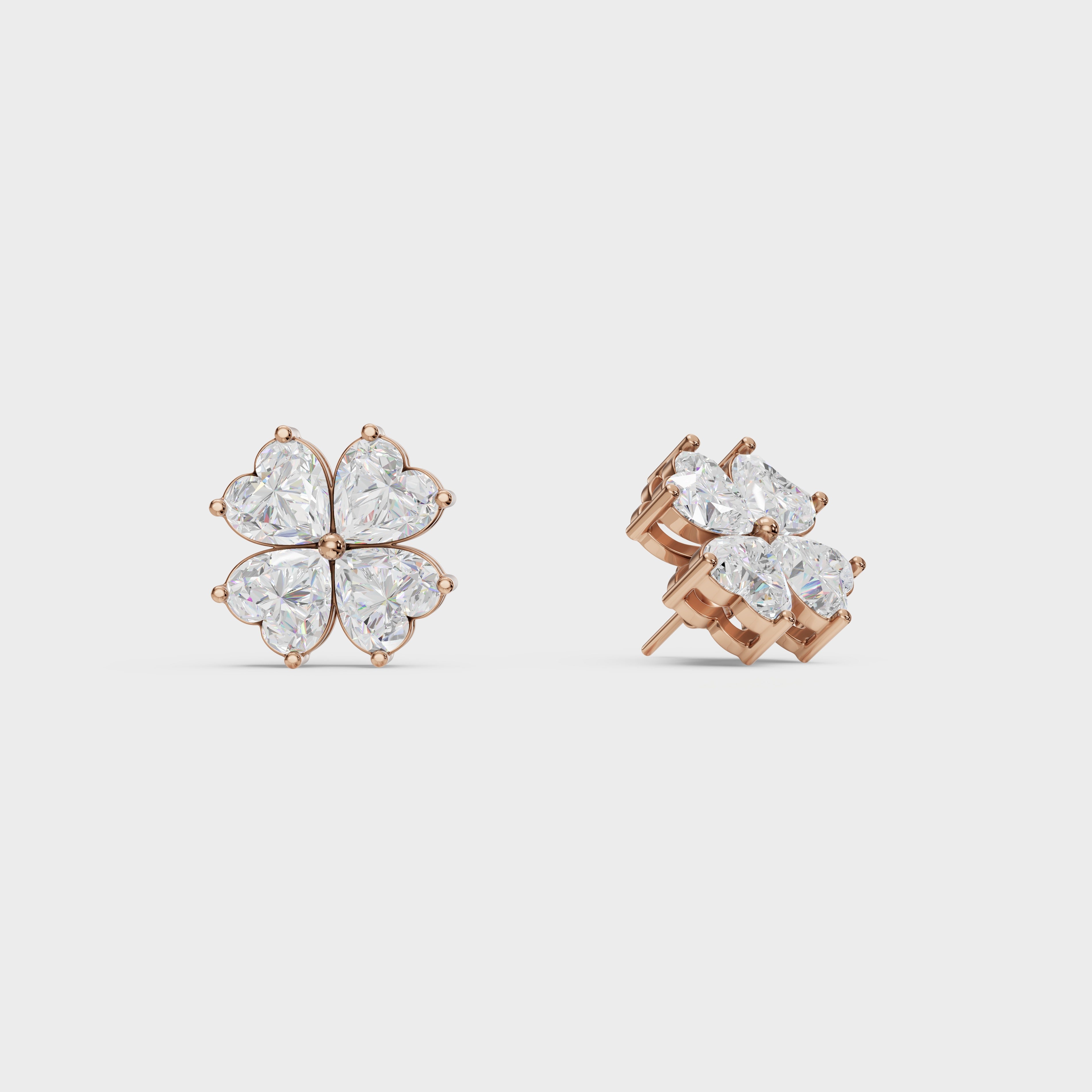 Heart Cut Diamond Floral Stud Earrings