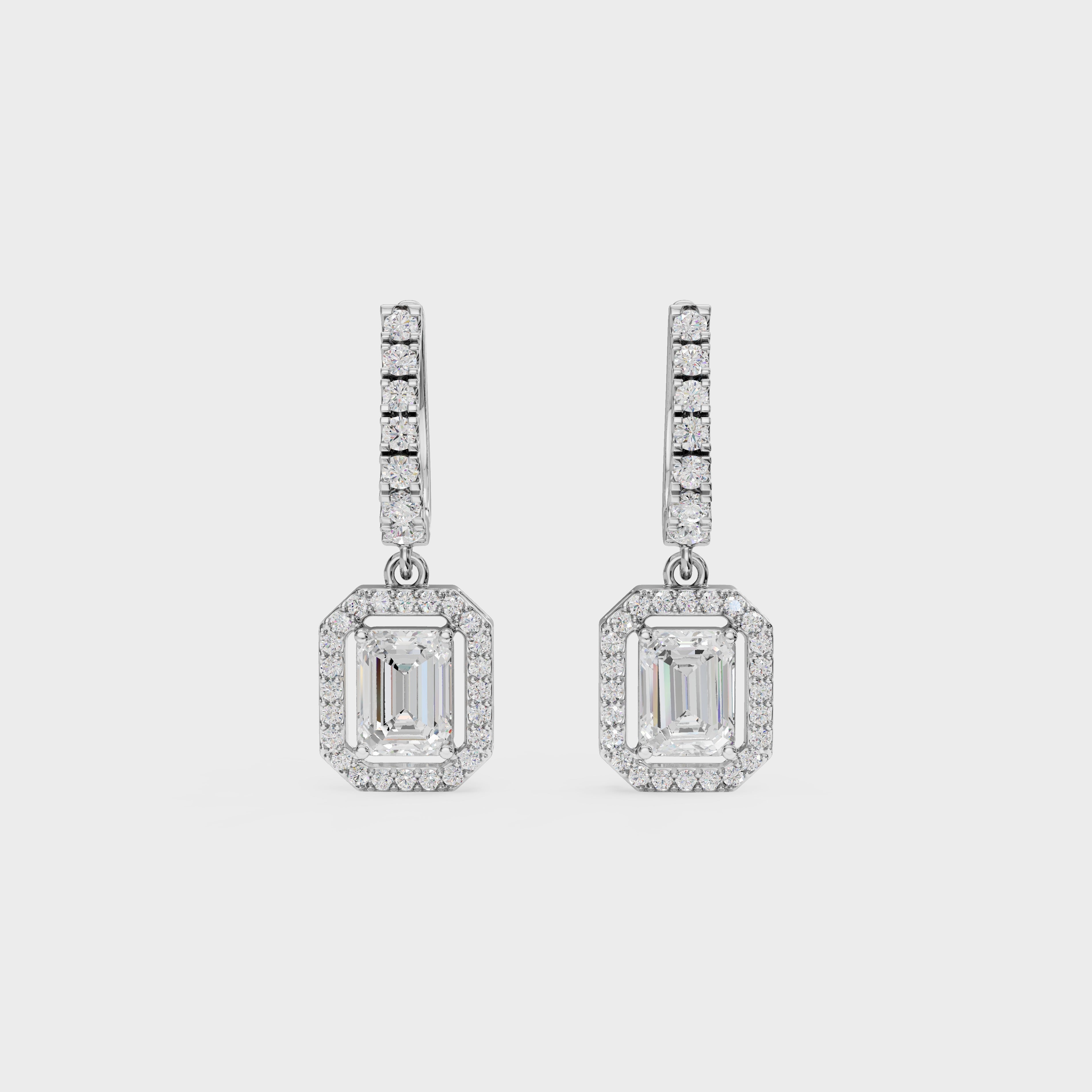 Emerald Halo Drop Huggie Earrings