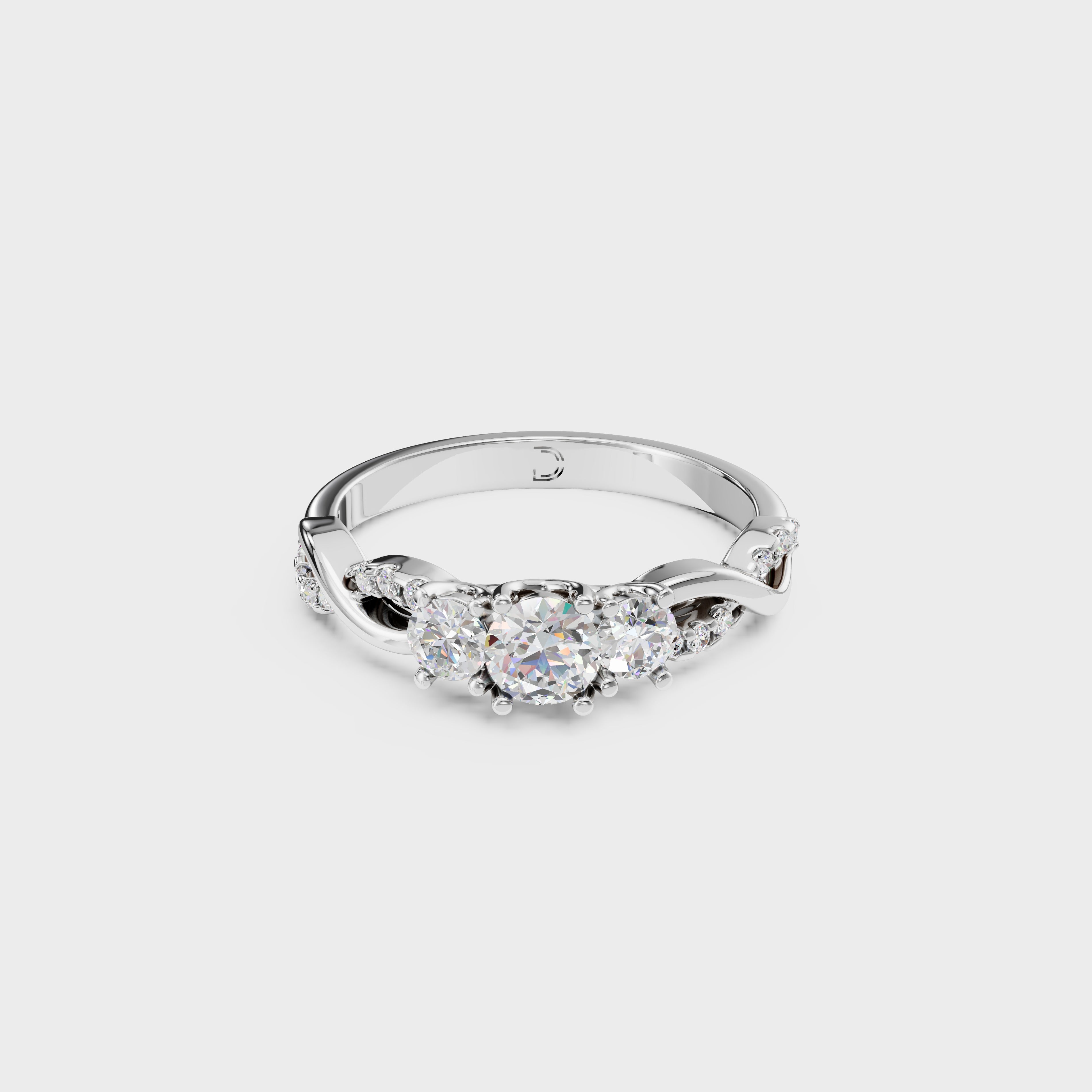 Petite Twisted Vine Three Stone Diamond Engagement Ring