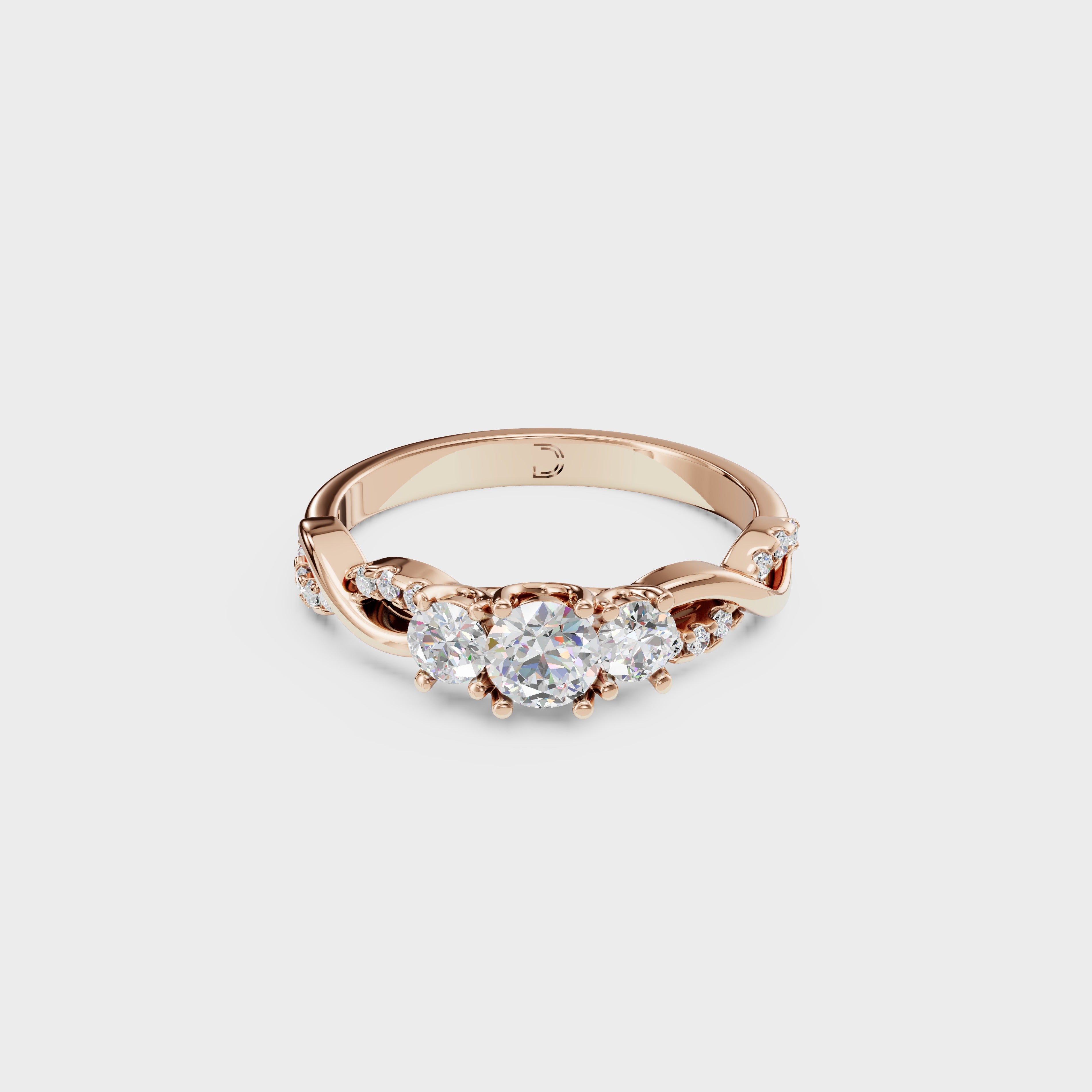 Petite Twisted Vine Three Stone Diamond Engagement Ring