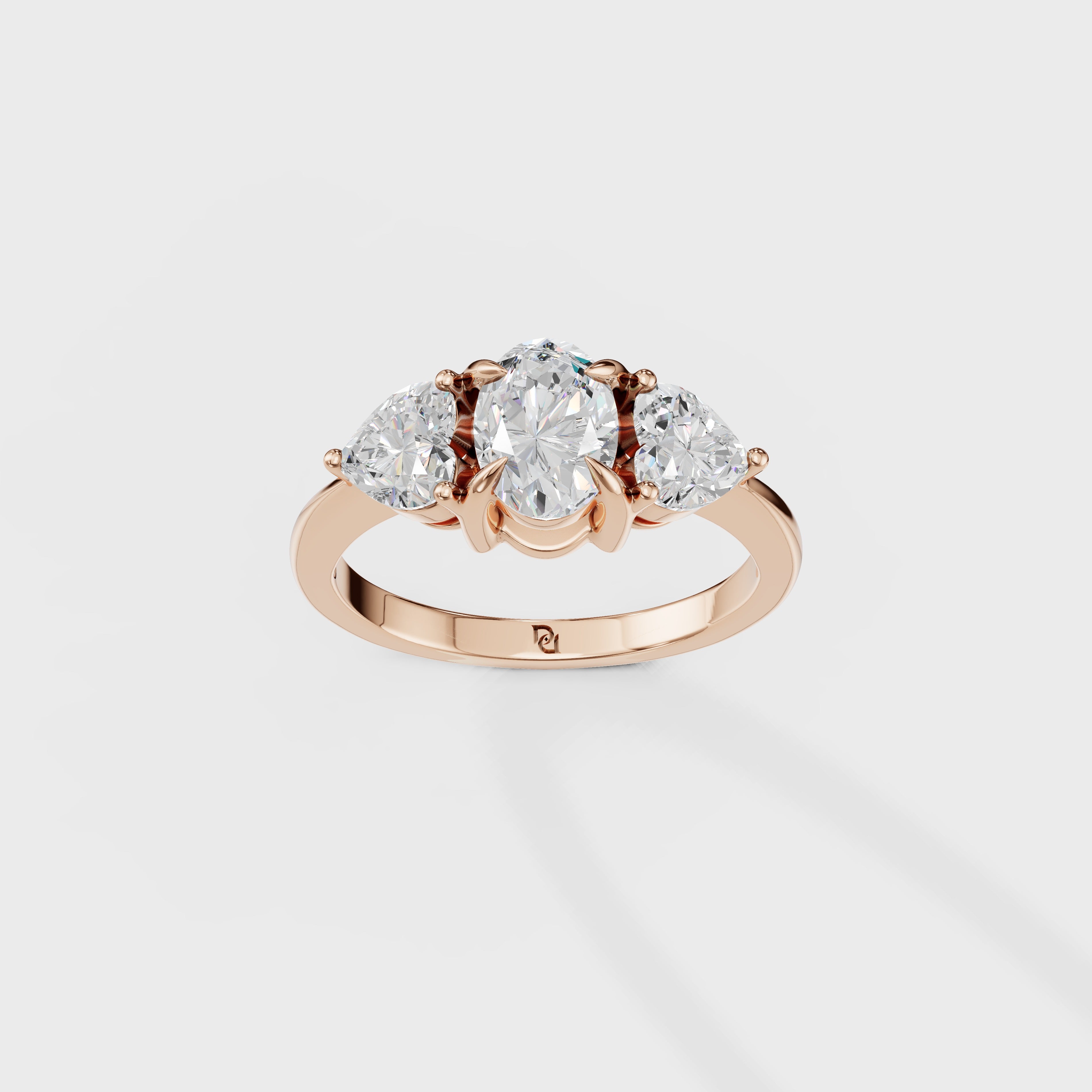 Three Stone Oval & Heart Cut Diamond Engagement Ring