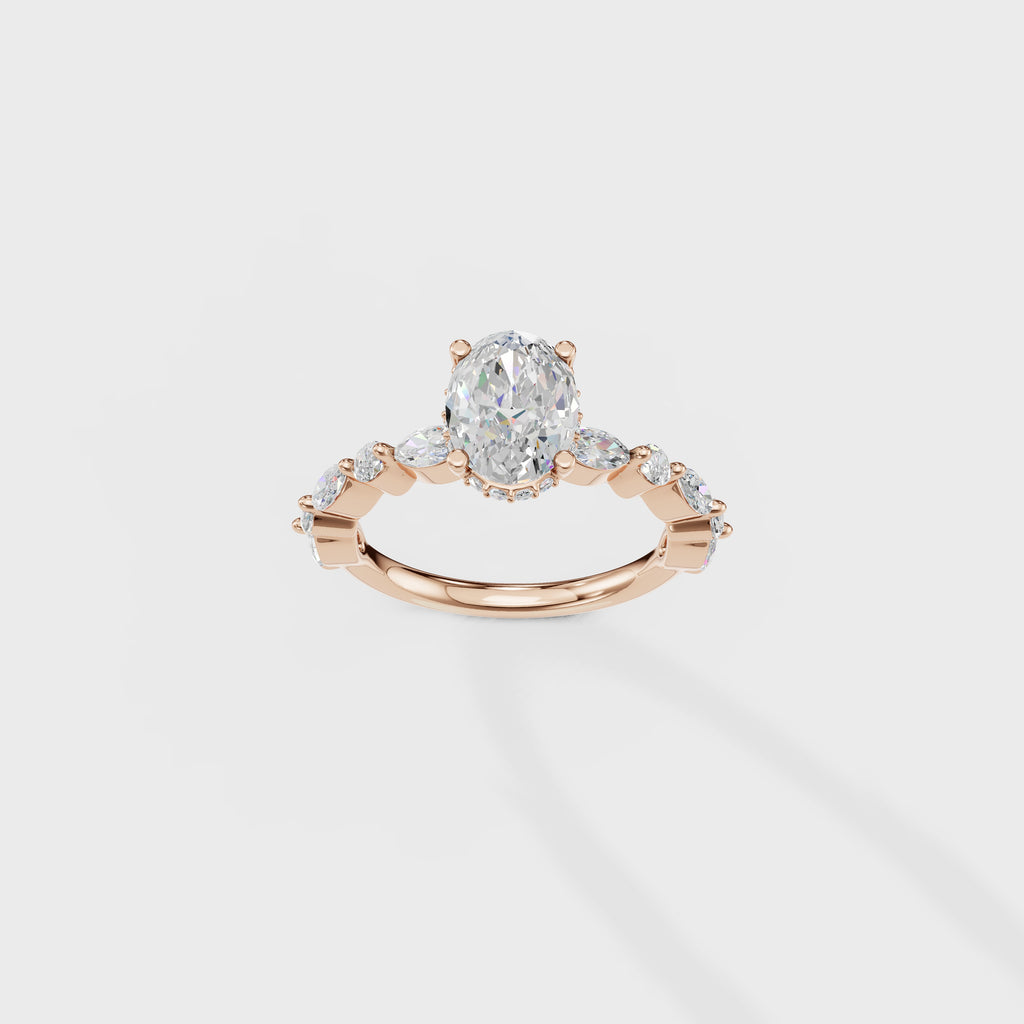Oval Diamond Engagement Ring with Marquise Accents
