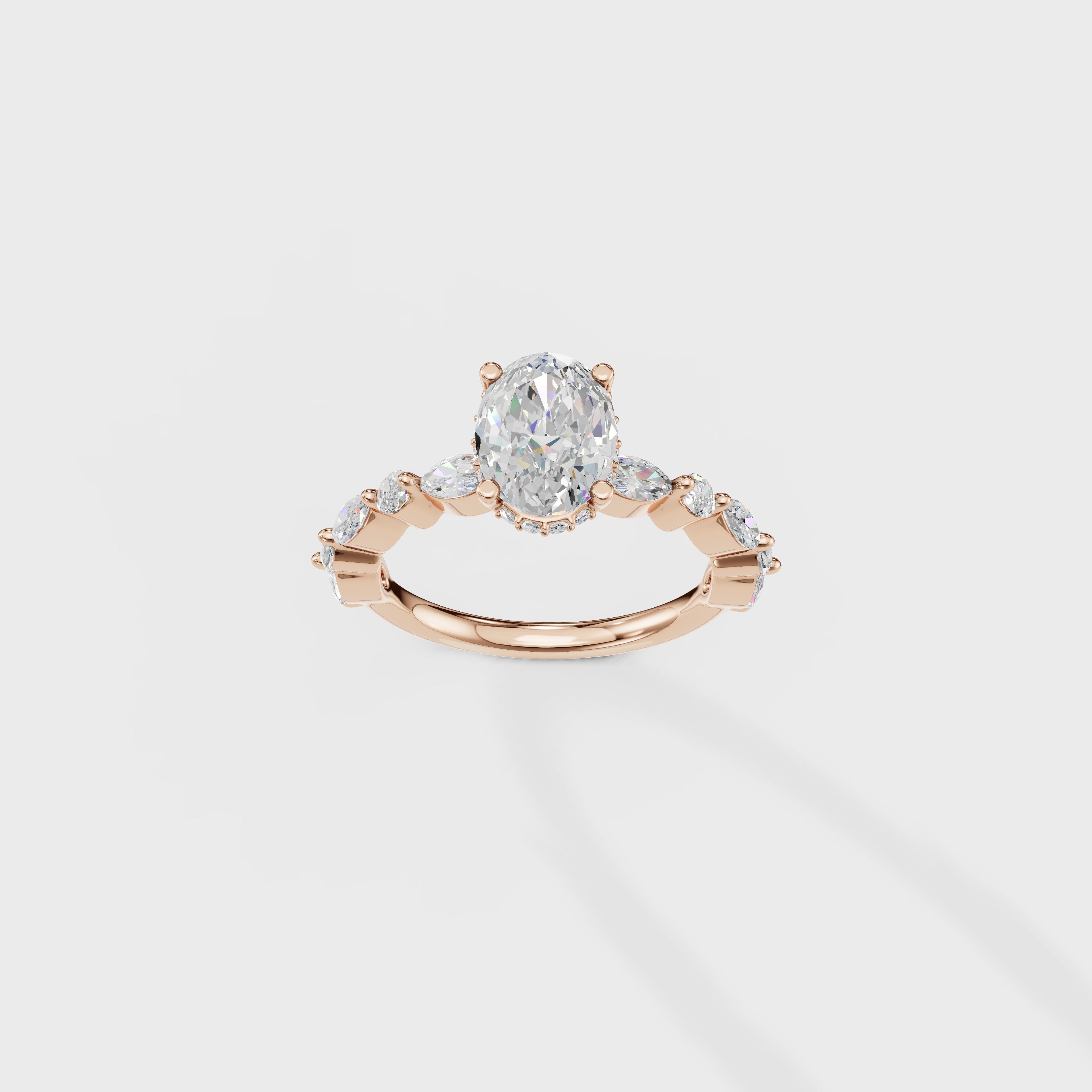 Oval Diamond Engagement Ring with Marquise Accents
