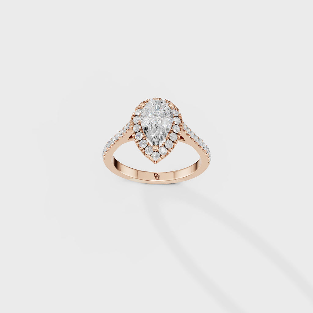 Pear Diamond Halo Engagement Ring with Pavé Band