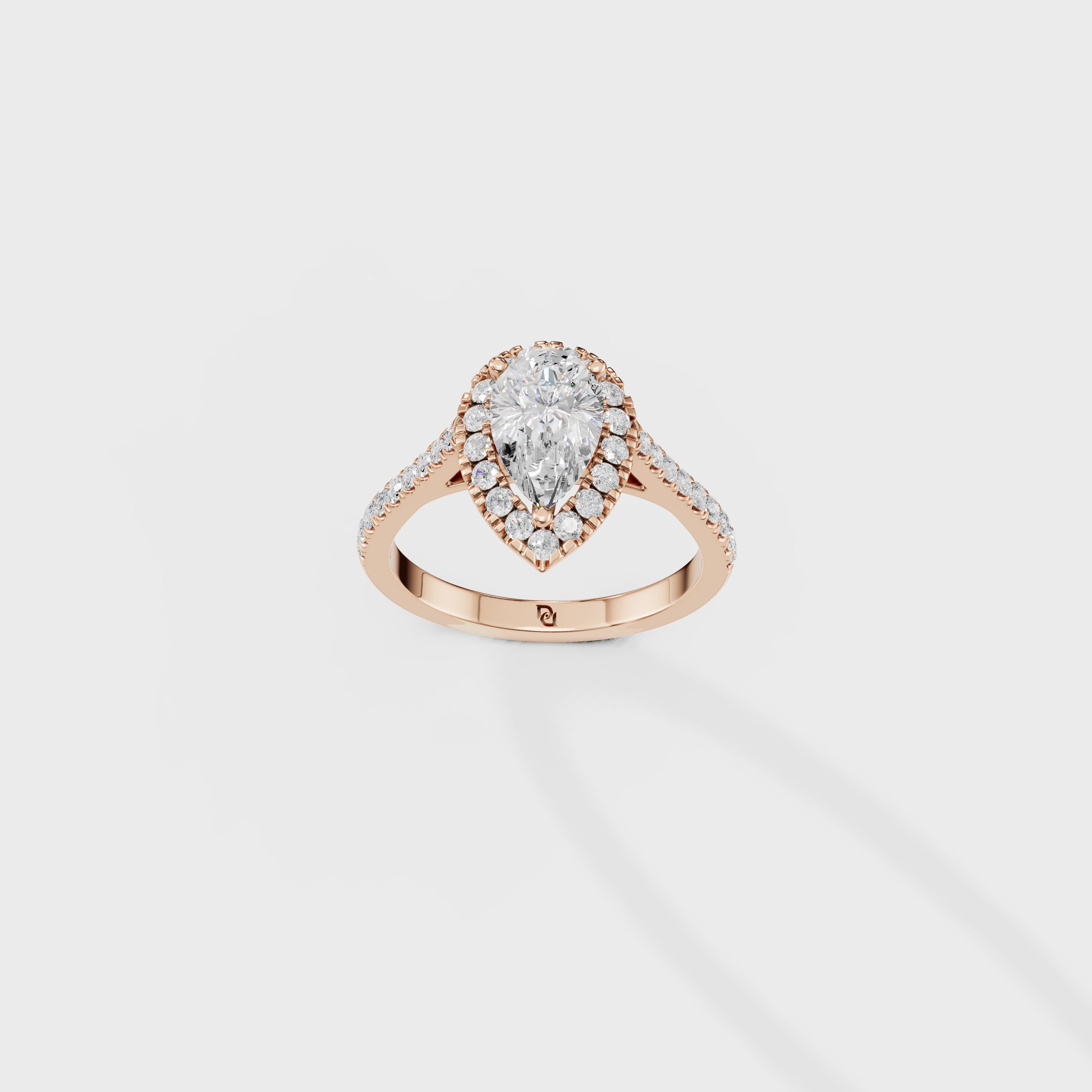 Pear Diamond Halo Engagement Ring with Pavé Band
