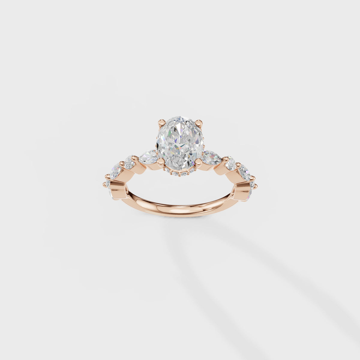 0.75ct Oval Diamond Engagement Ring with Marquise Accents