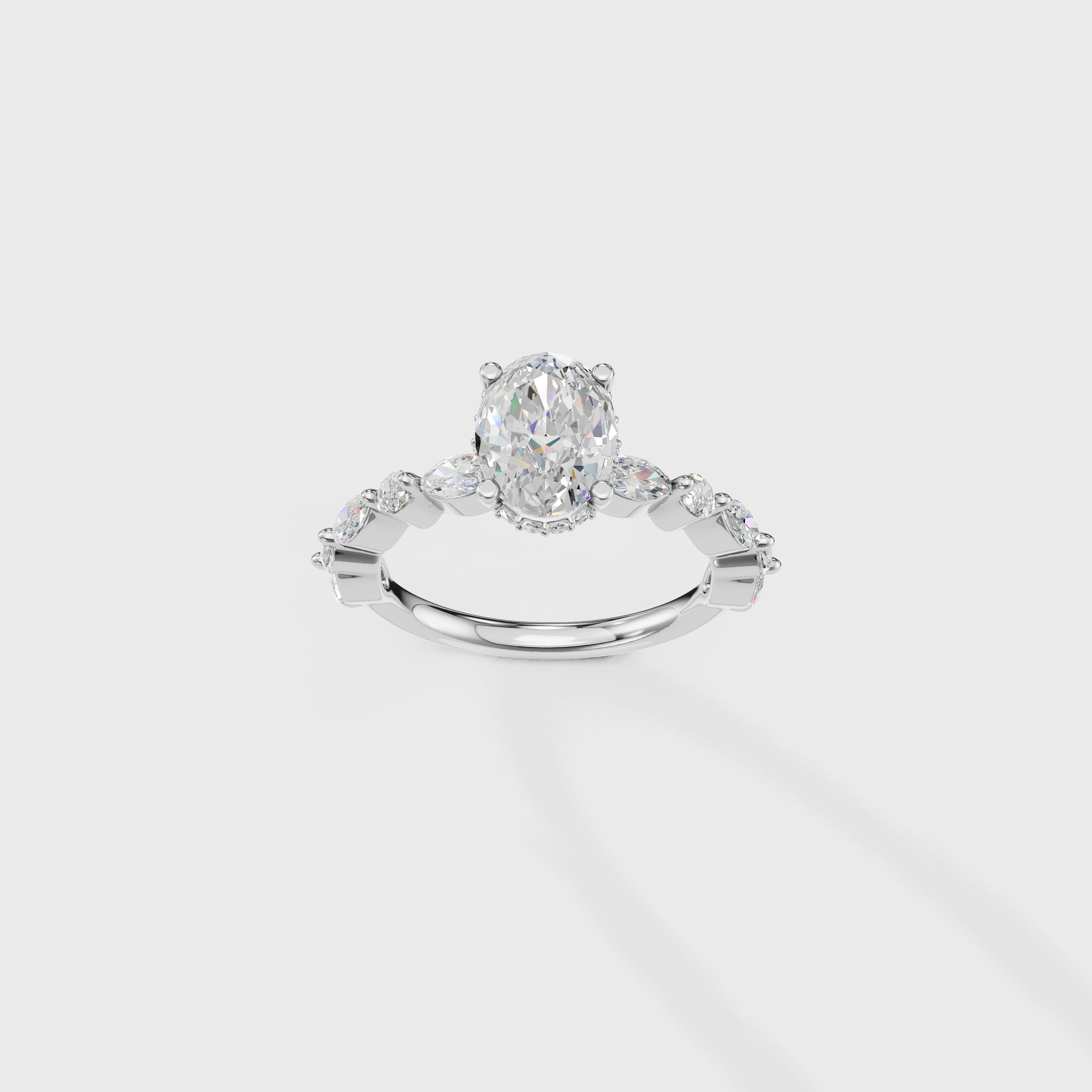Oval Diamond Engagement Ring with Marquise Accents