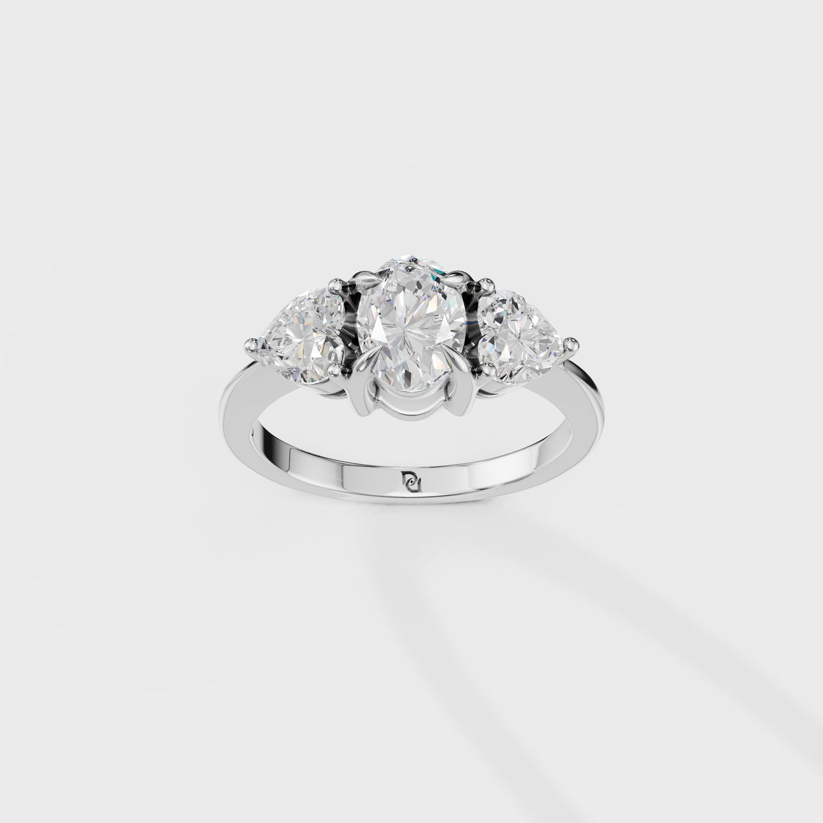 Three Stone Oval & Heart Cut Diamond Engagement Ring