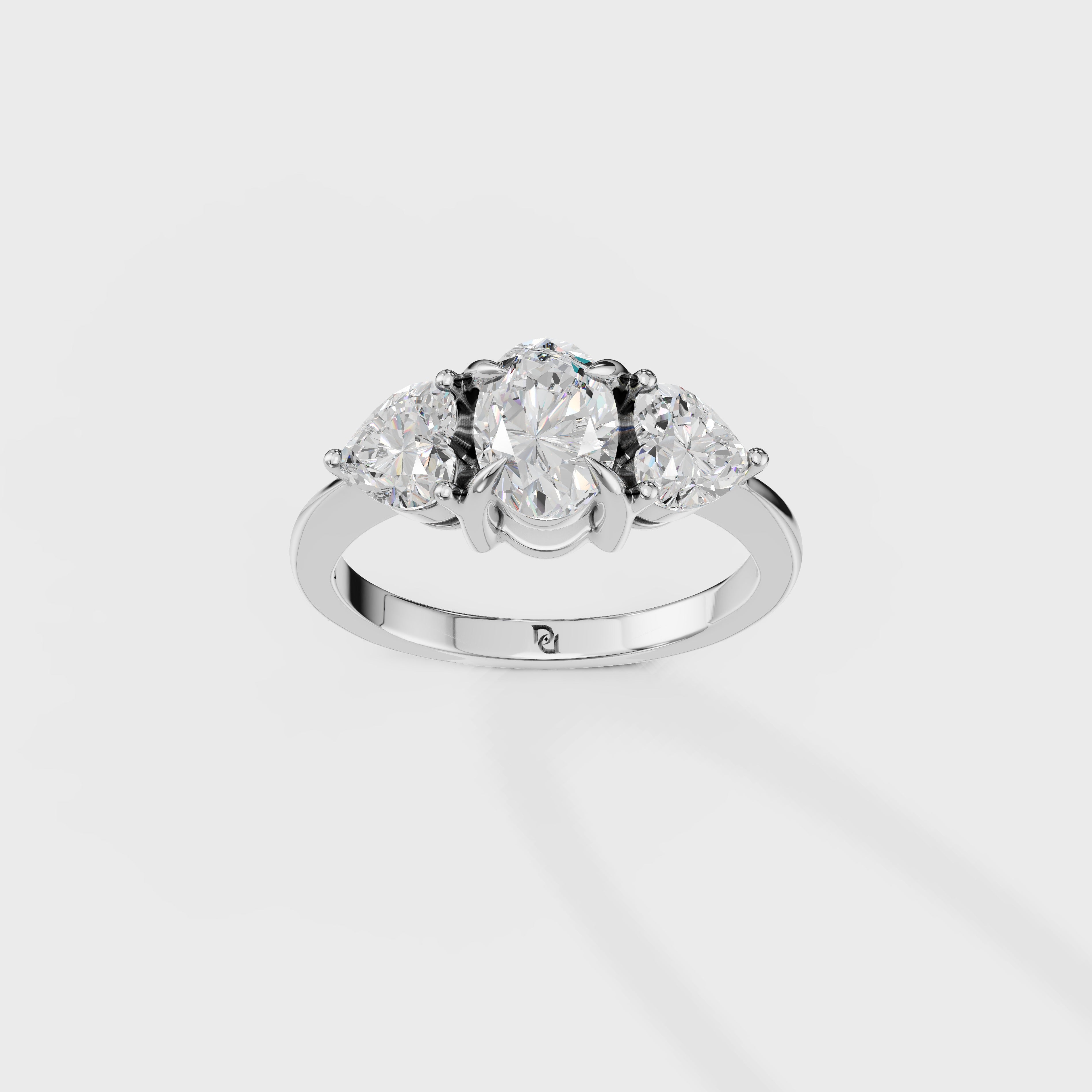 Three Stone Oval & Heart Cut Diamond Engagement Ring