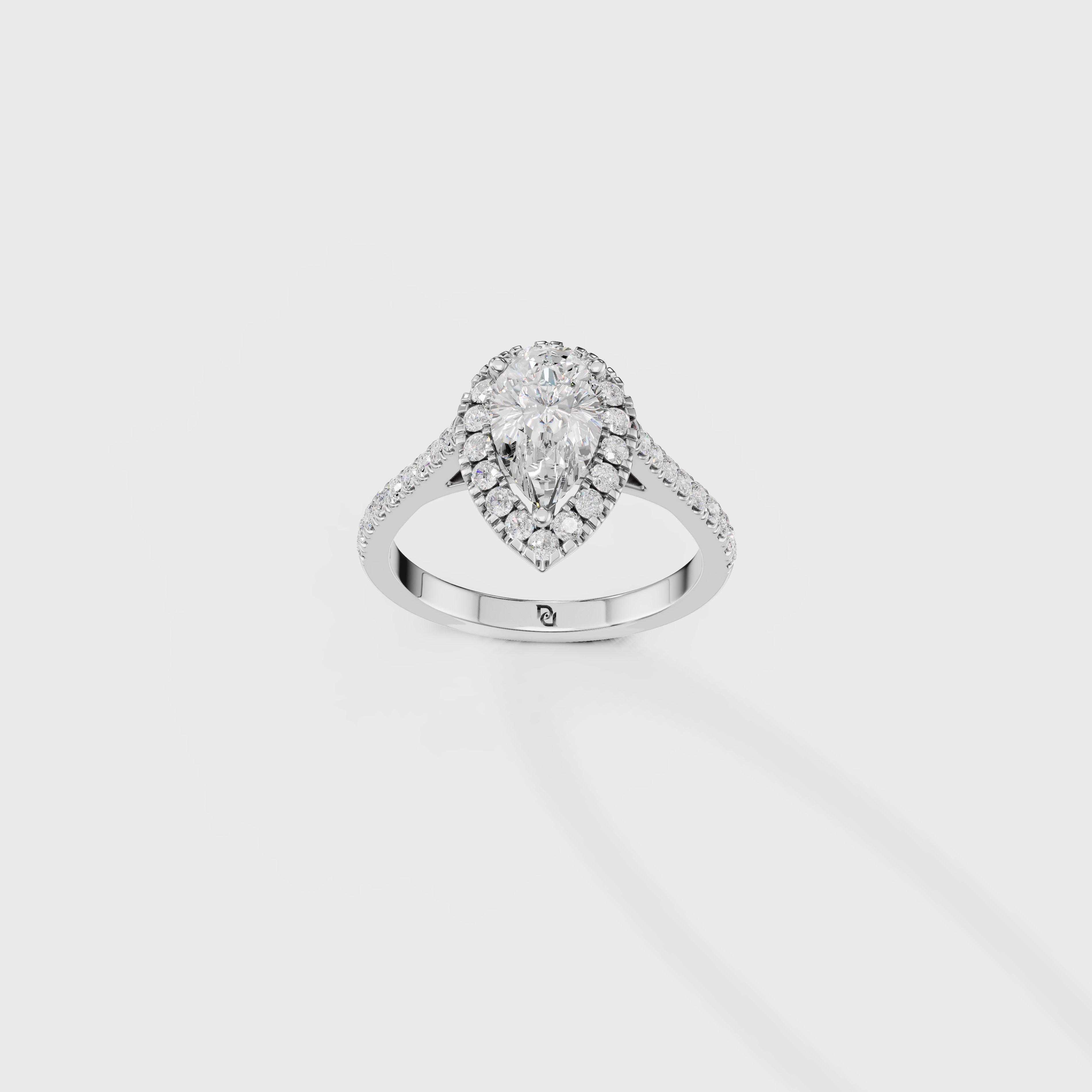 Pear Diamond Halo Engagement Ring with Pavé Band