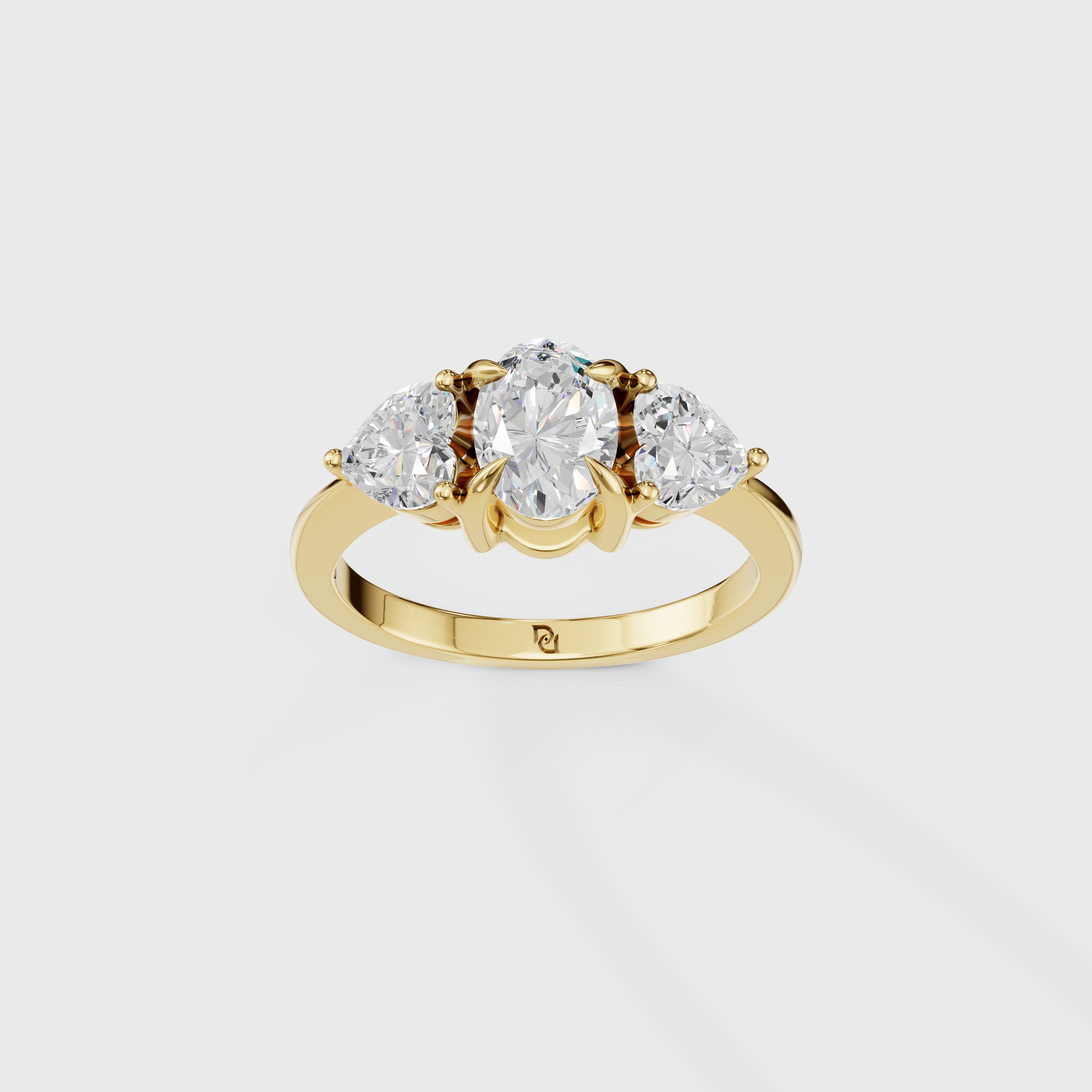 Three Stone Oval & Heart Cut Diamond Engagement Ring