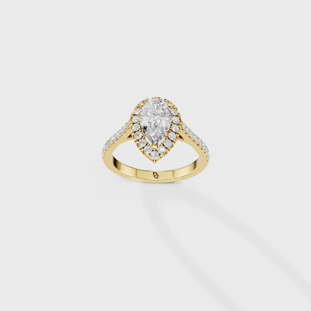 Pear Diamond Halo Engagement Ring with Pavé Band