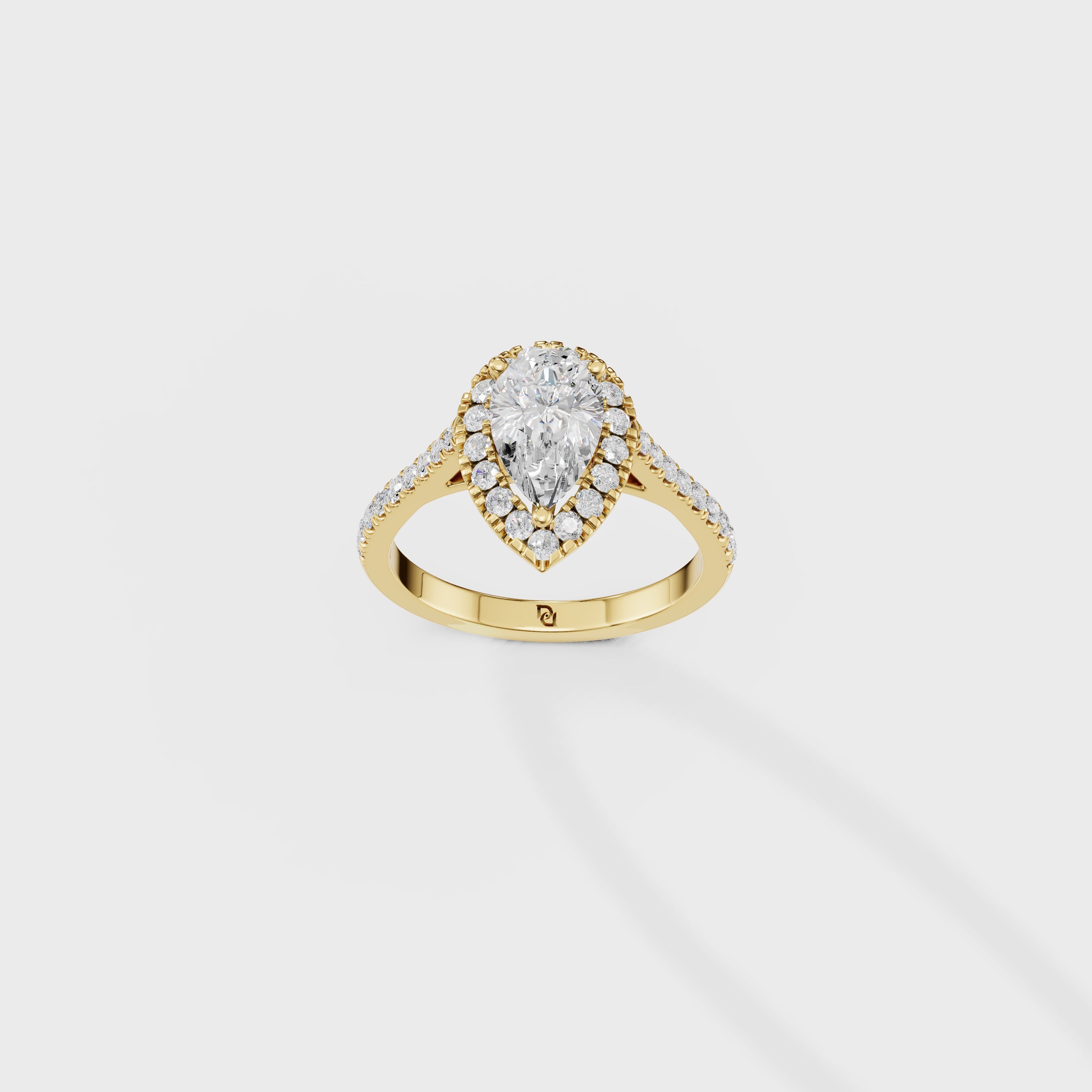 Pear Diamond Halo Engagement Ring with Pavé Band
