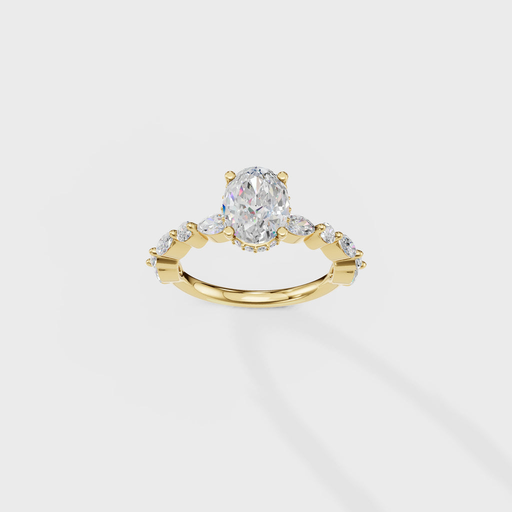 Oval Diamond Engagement Ring with Marquise Accents