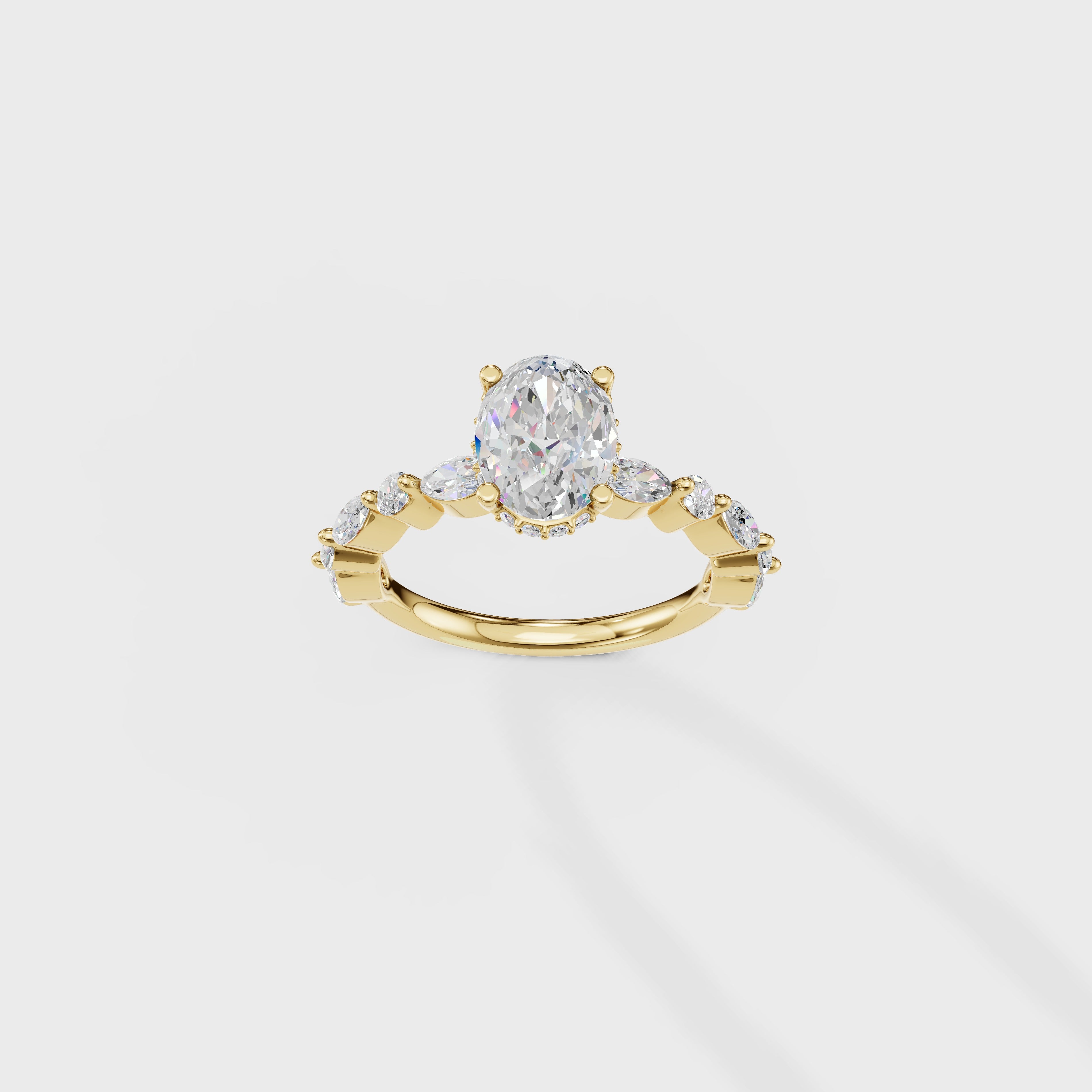 Oval Diamond Engagement Ring with Marquise Accents