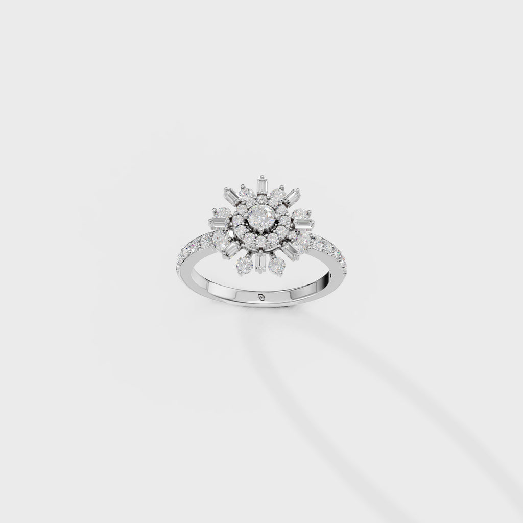 Baguette & Round Diamond Starburst Ring