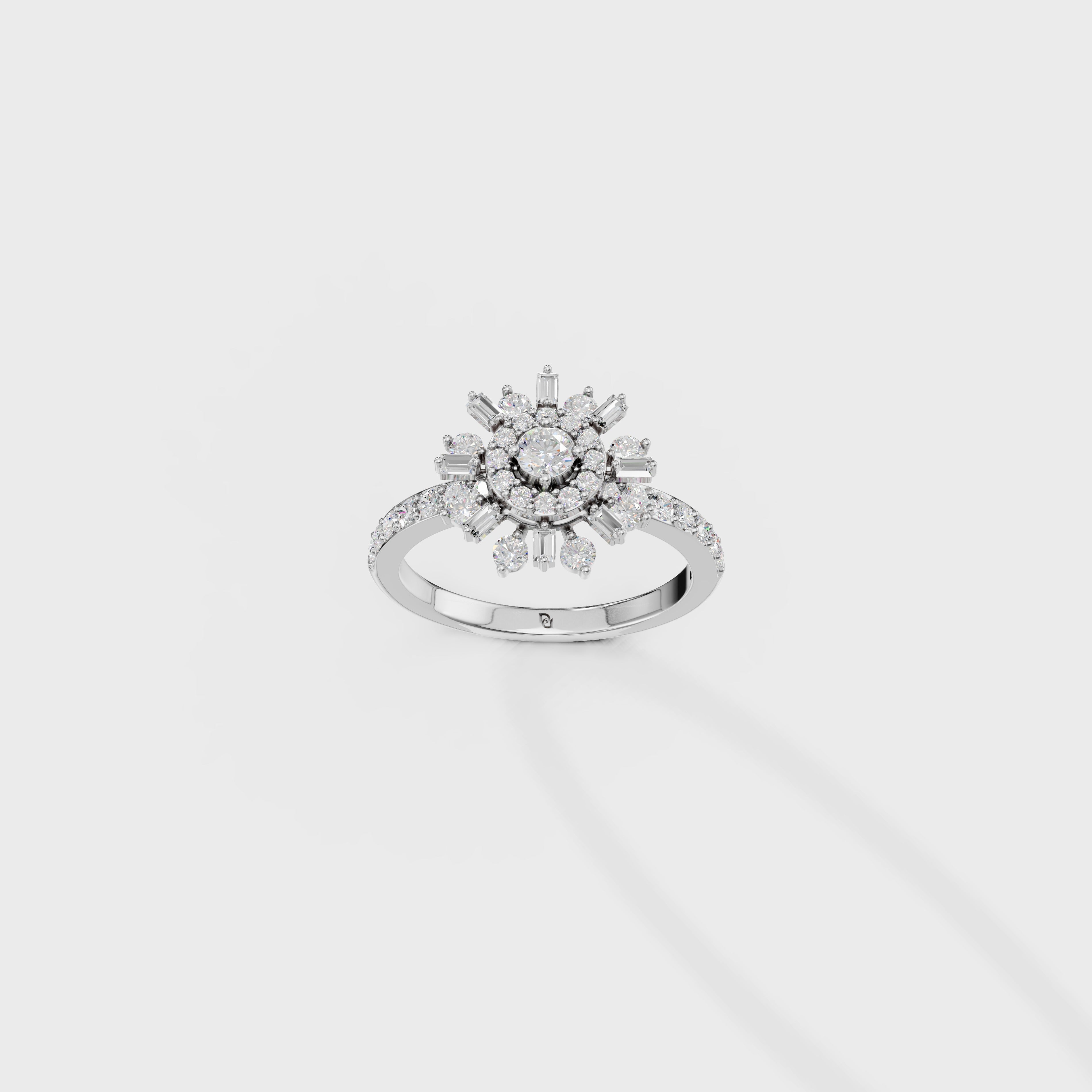 Baguette & Round Diamond Starburst Ring