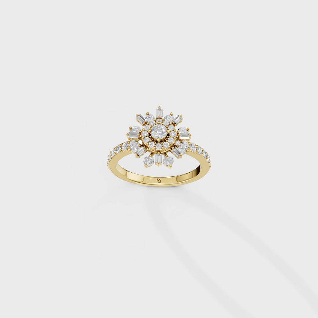 Baguette & Round Diamond Starburst Ring
