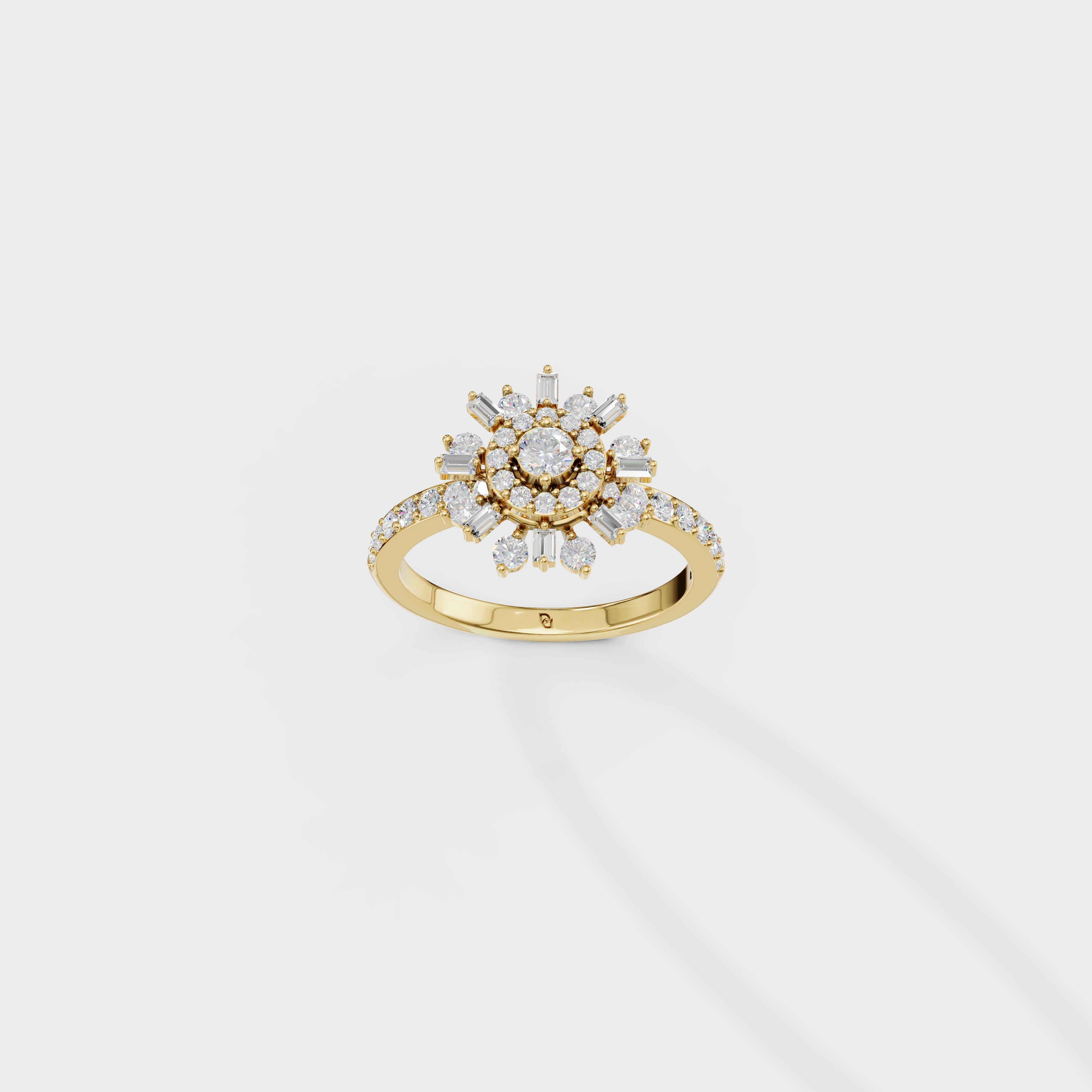 Baguette & Round Diamond Starburst Ring