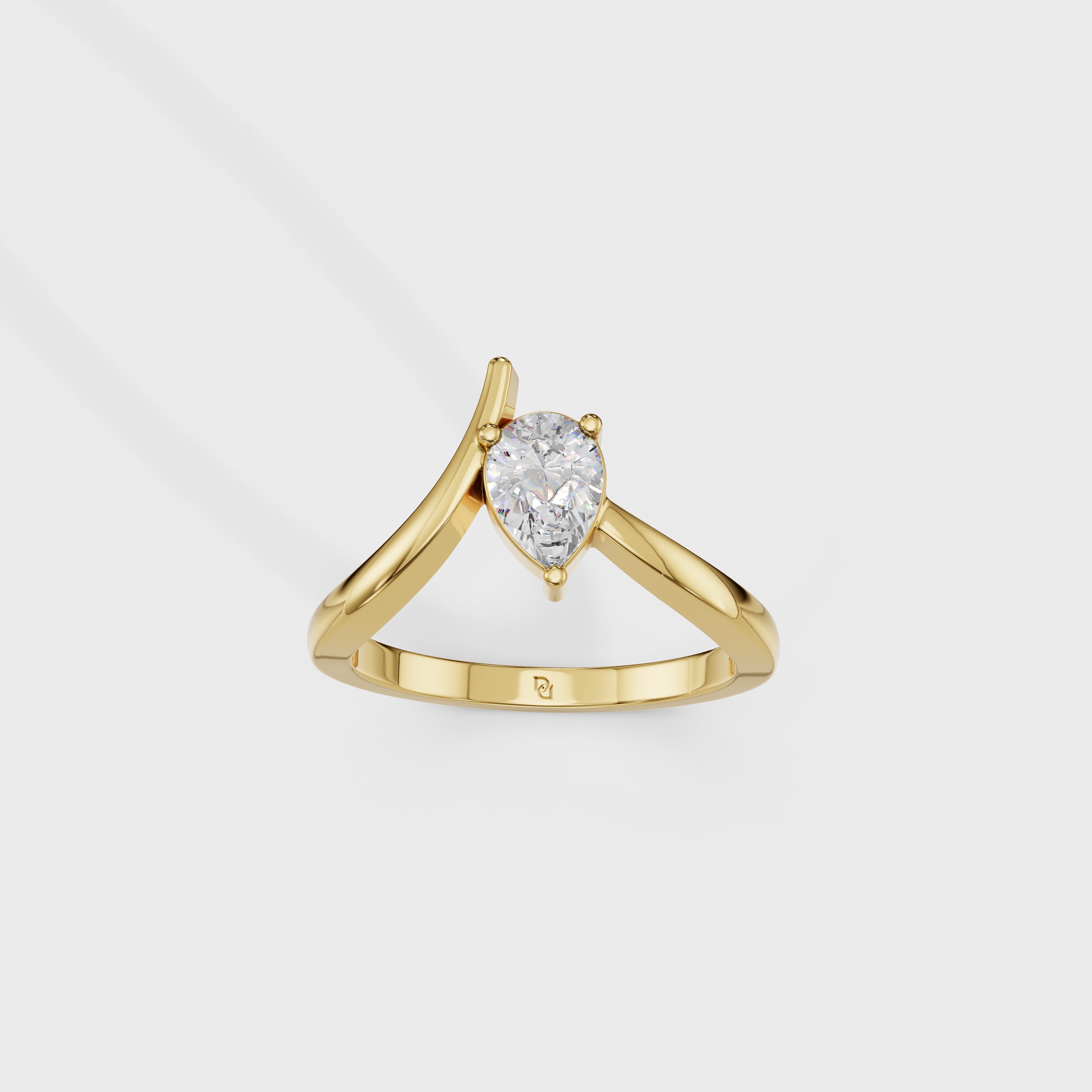 Pear Diamond V-Setting Solitaire Ring
