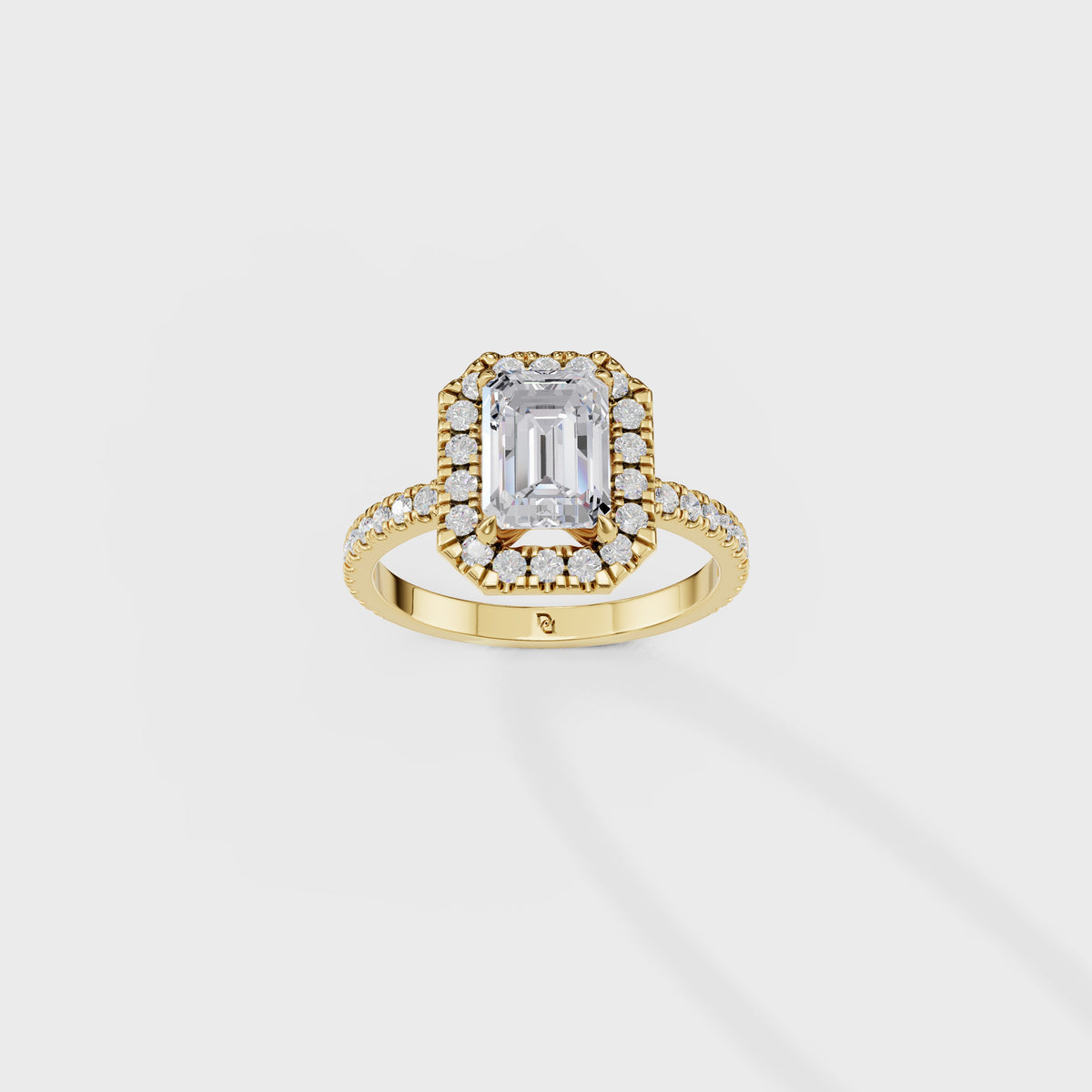 1.50ct Emerald Cut Diamond Halo Engagement Ring with Pave Band