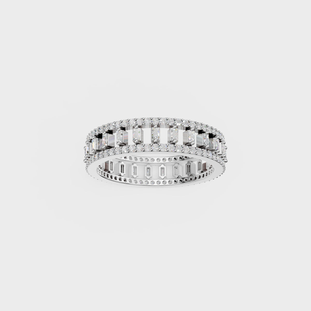 Round & Baguette Spaced Diamond Ring