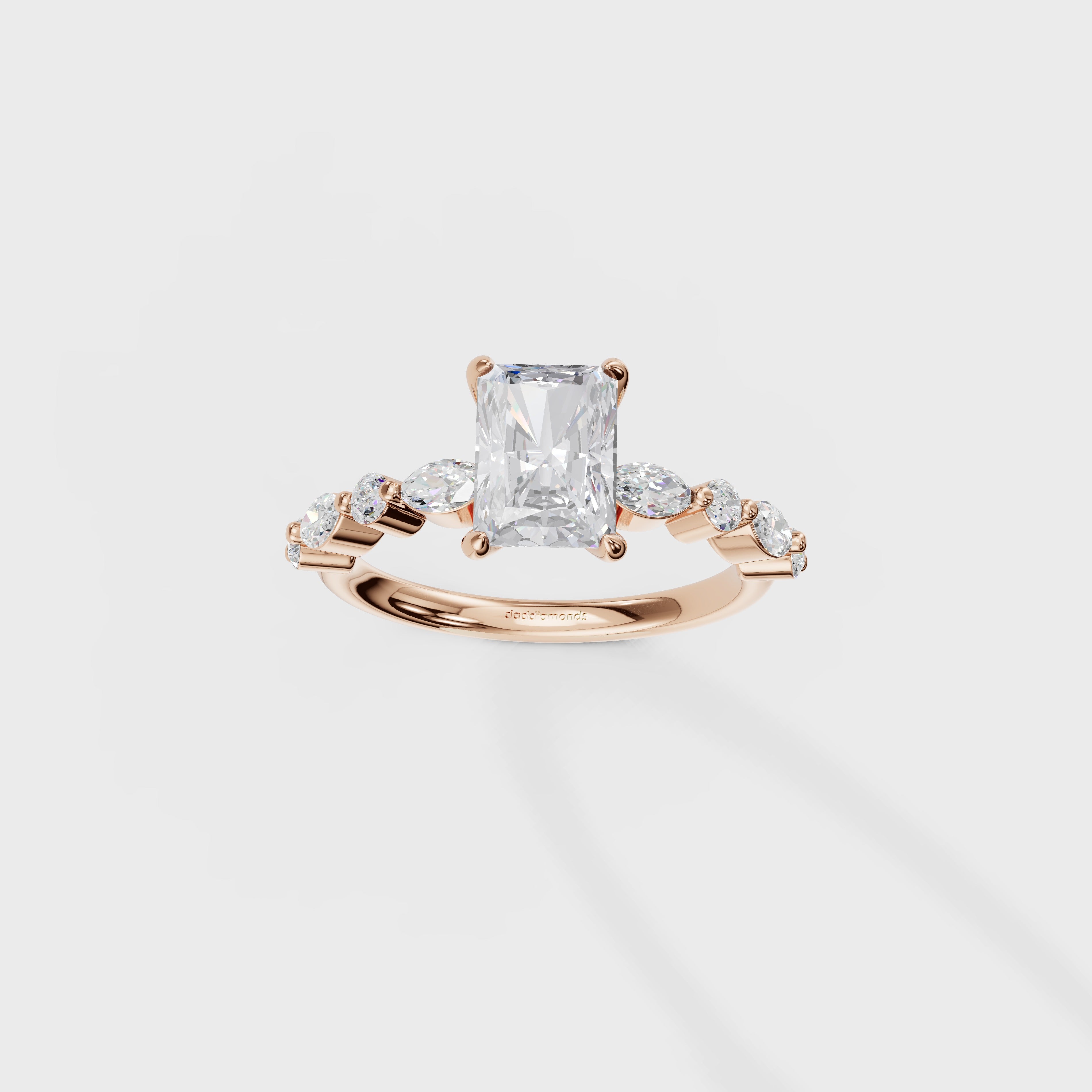 Radiant Cut Diamond Engagement Ring with Marquise & Round Side Stones
