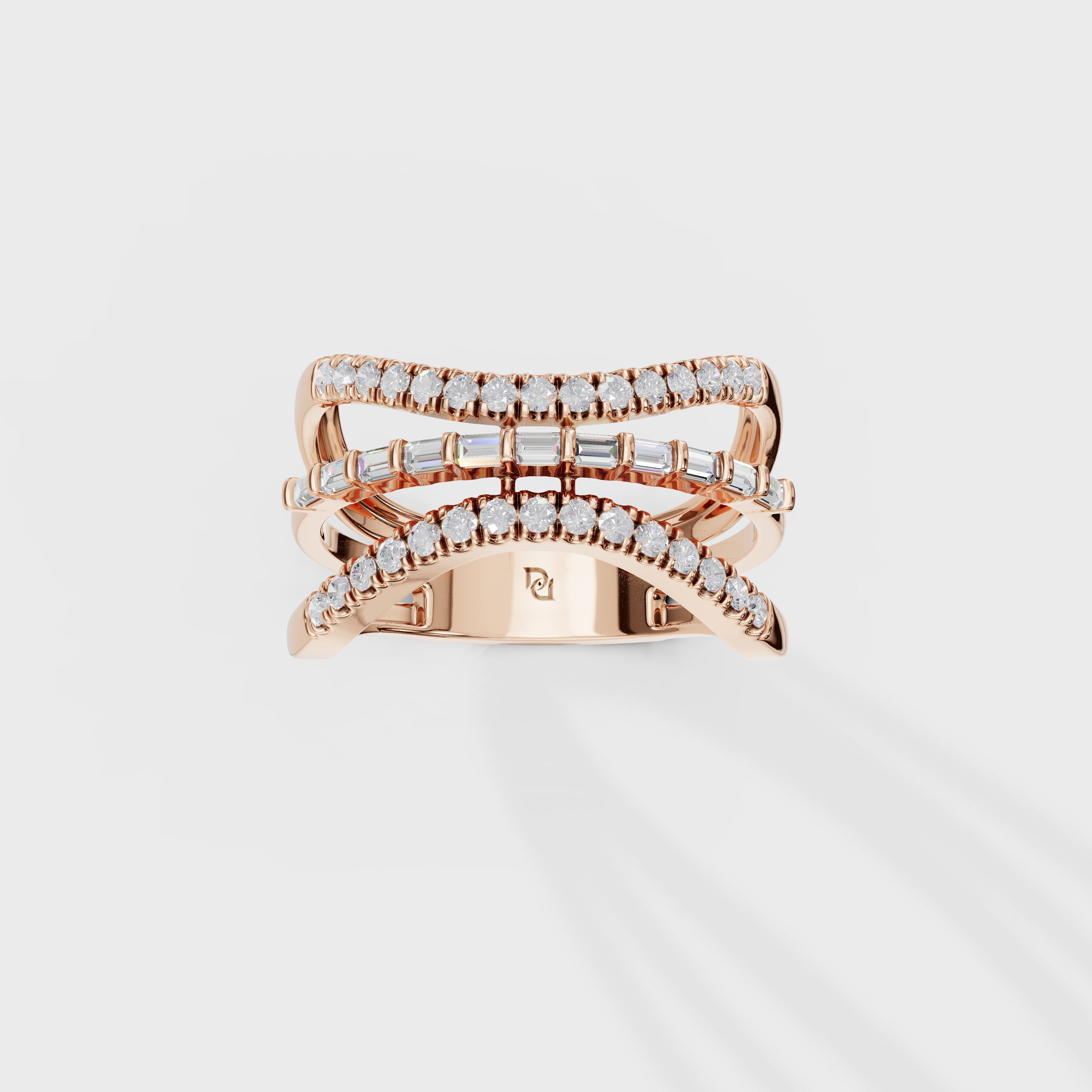 Baguette & Round Diamond Crossover Ring