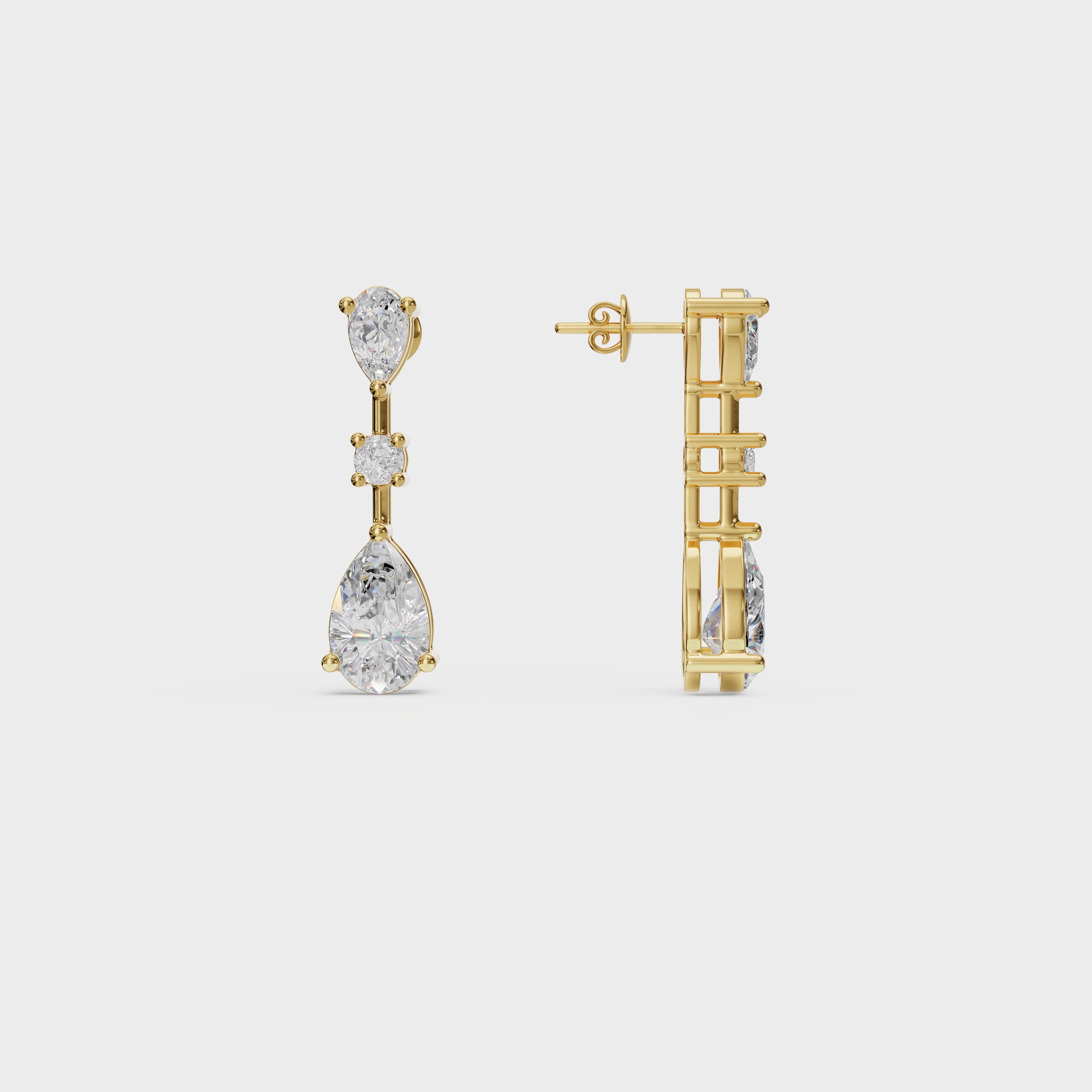 Graceful Pear & Round Diamond Drop Earrings