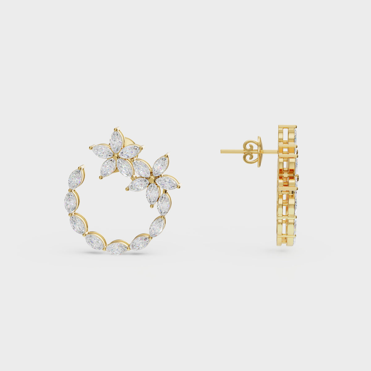 Celestial Blossom Open Circle Marquise Cut Earrings