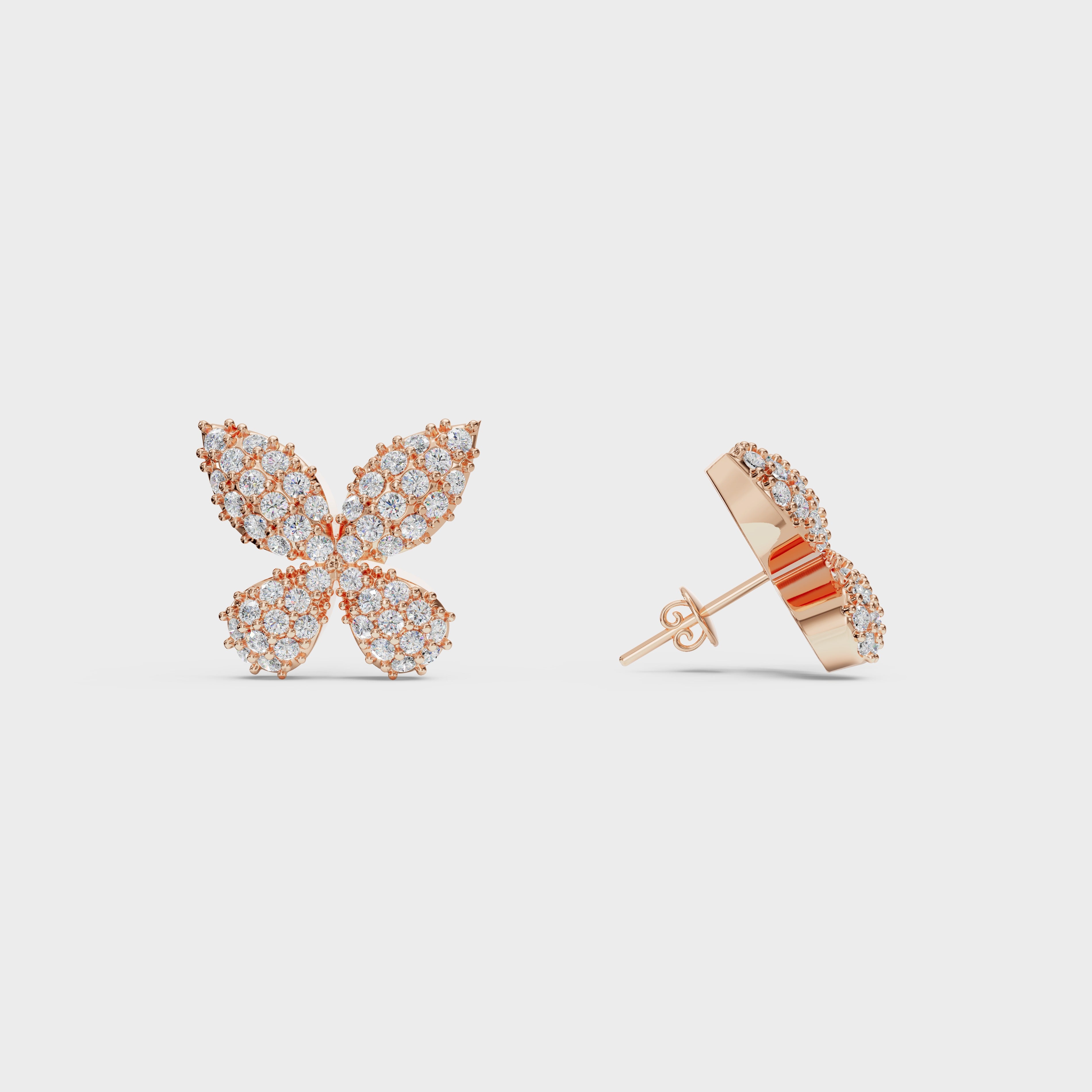 Diamond Pave Butterfly Stud Earrings