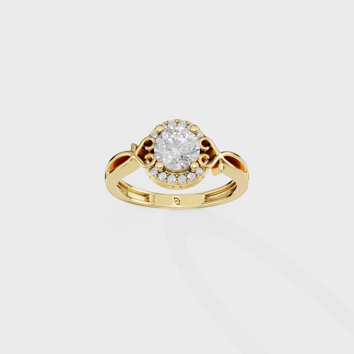0.90ct Round Cut Diamond With Intricate Scrollwork Band