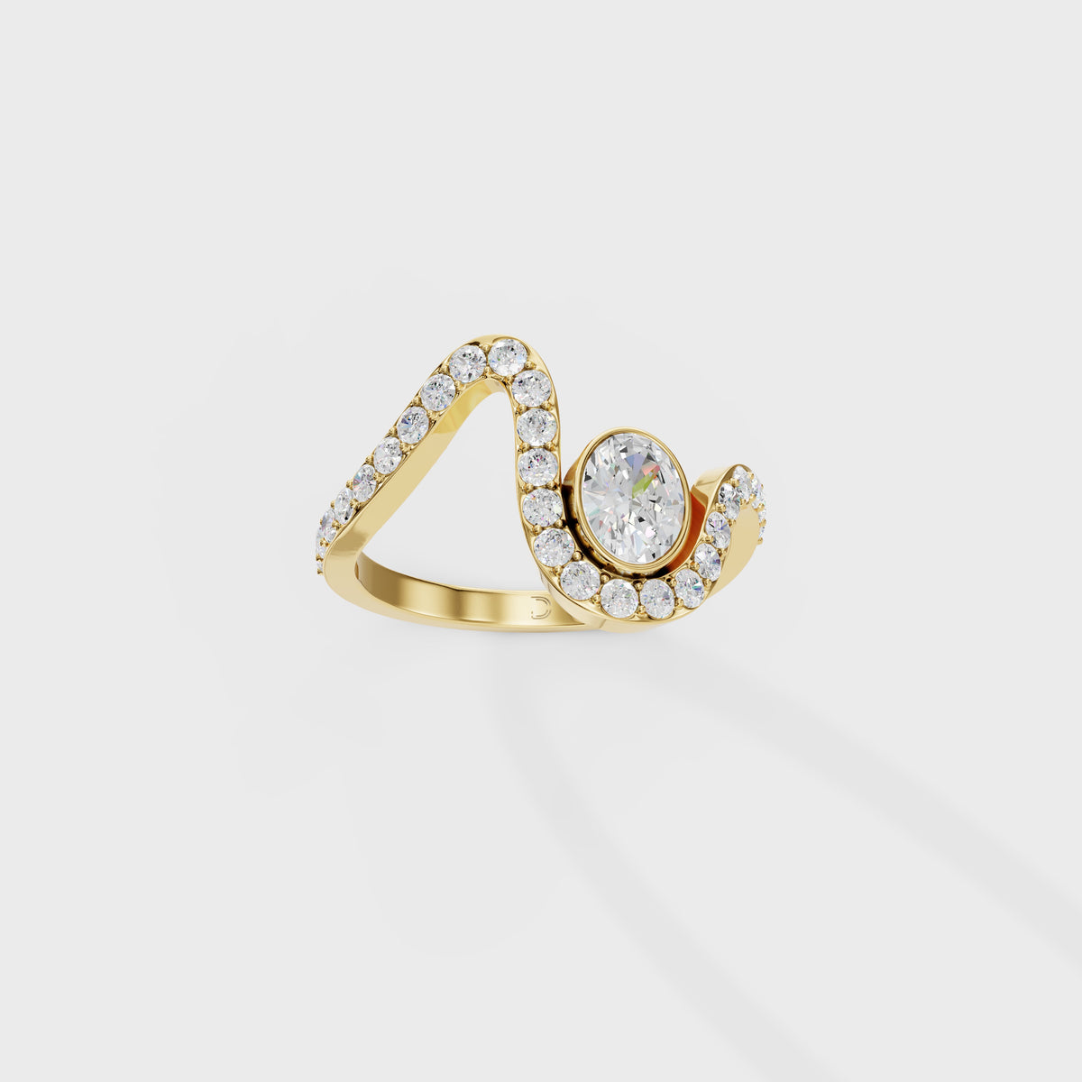 0.40ct Oval Cut Diamond Bezel Wave Bypass Ring