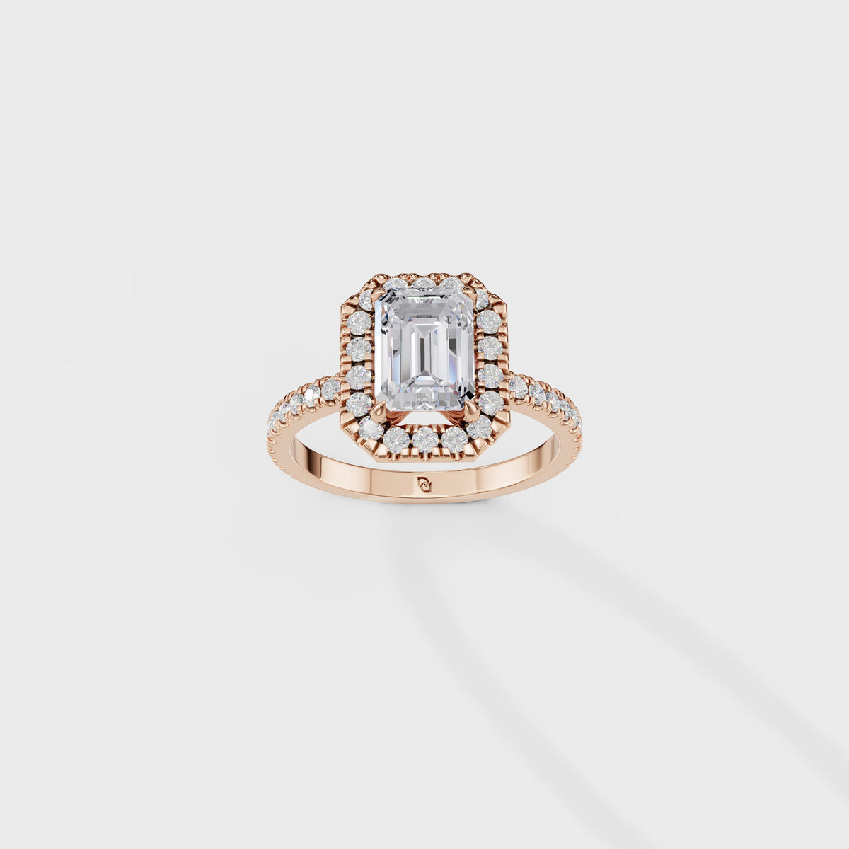 1.50ct Emerald Cut Diamond Halo Engagement Ring with Pave Band