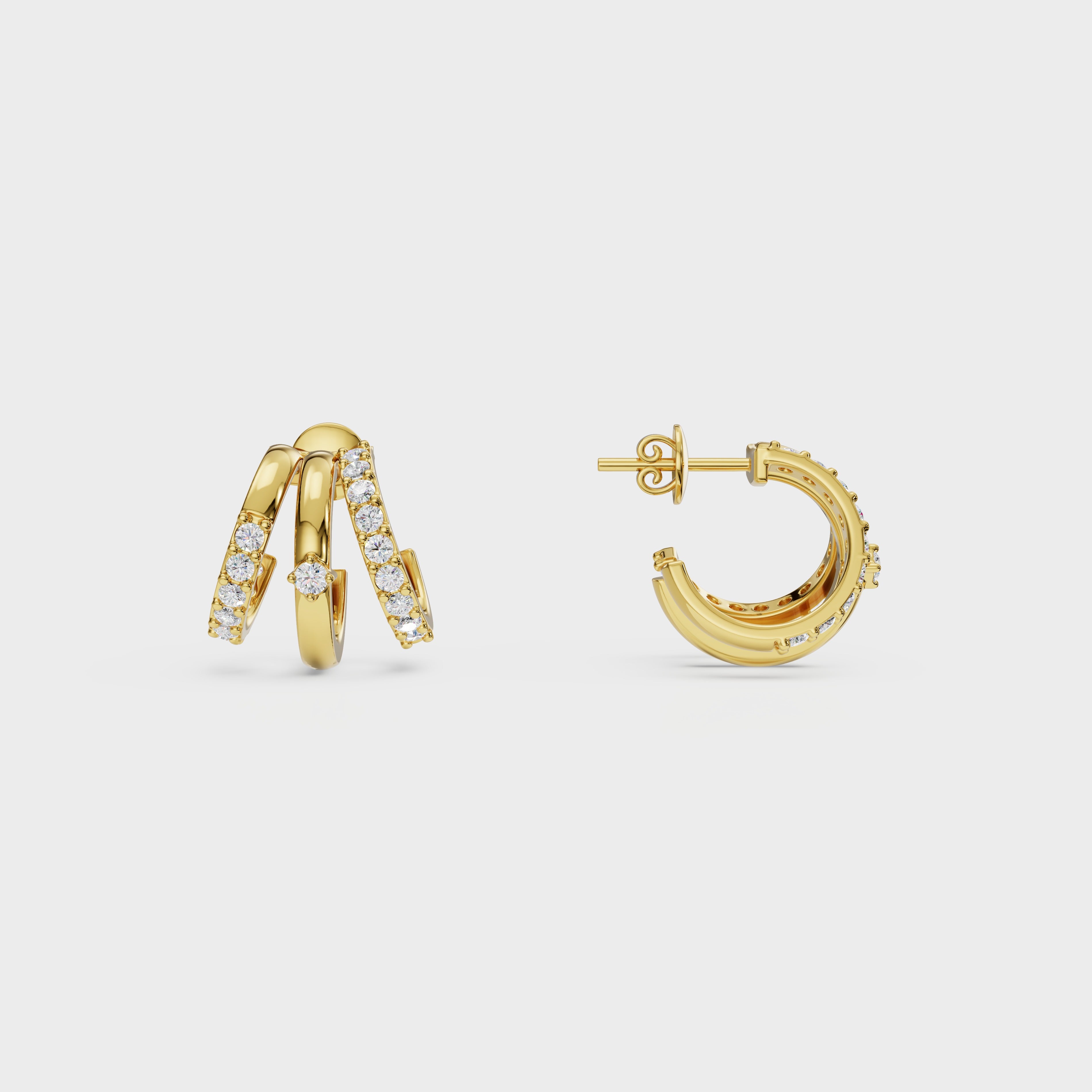 Triple Row Diamond Huggie Earrings