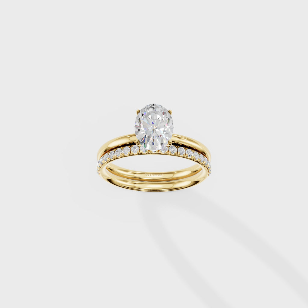 Oval Solitaire Diamond Bridal Set With Pave Band