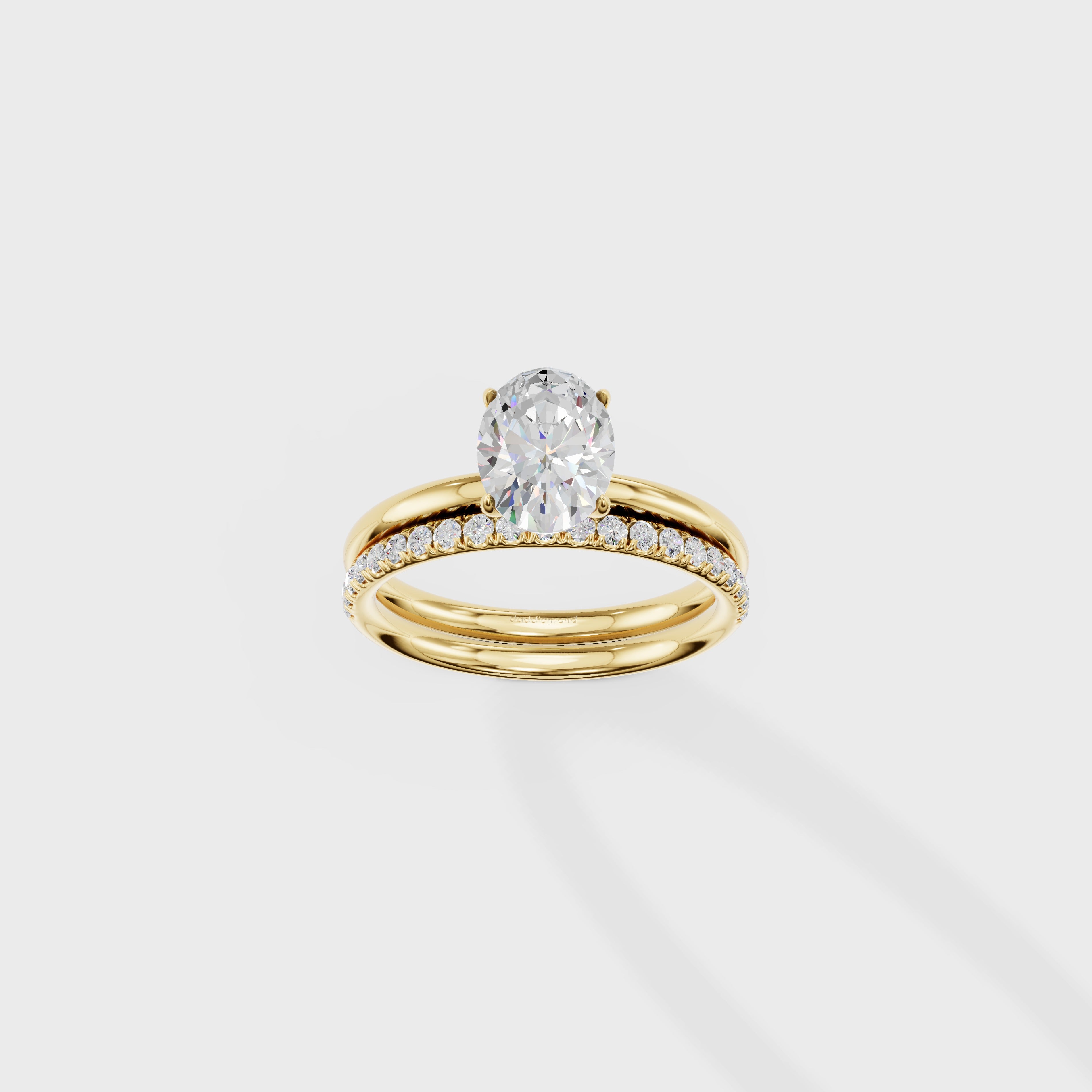 Oval Solitaire Diamond Bridal Set With Pave Band
