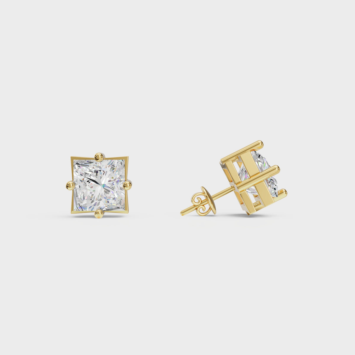 1ct Each Princess Cut Diamond Stud Earrings