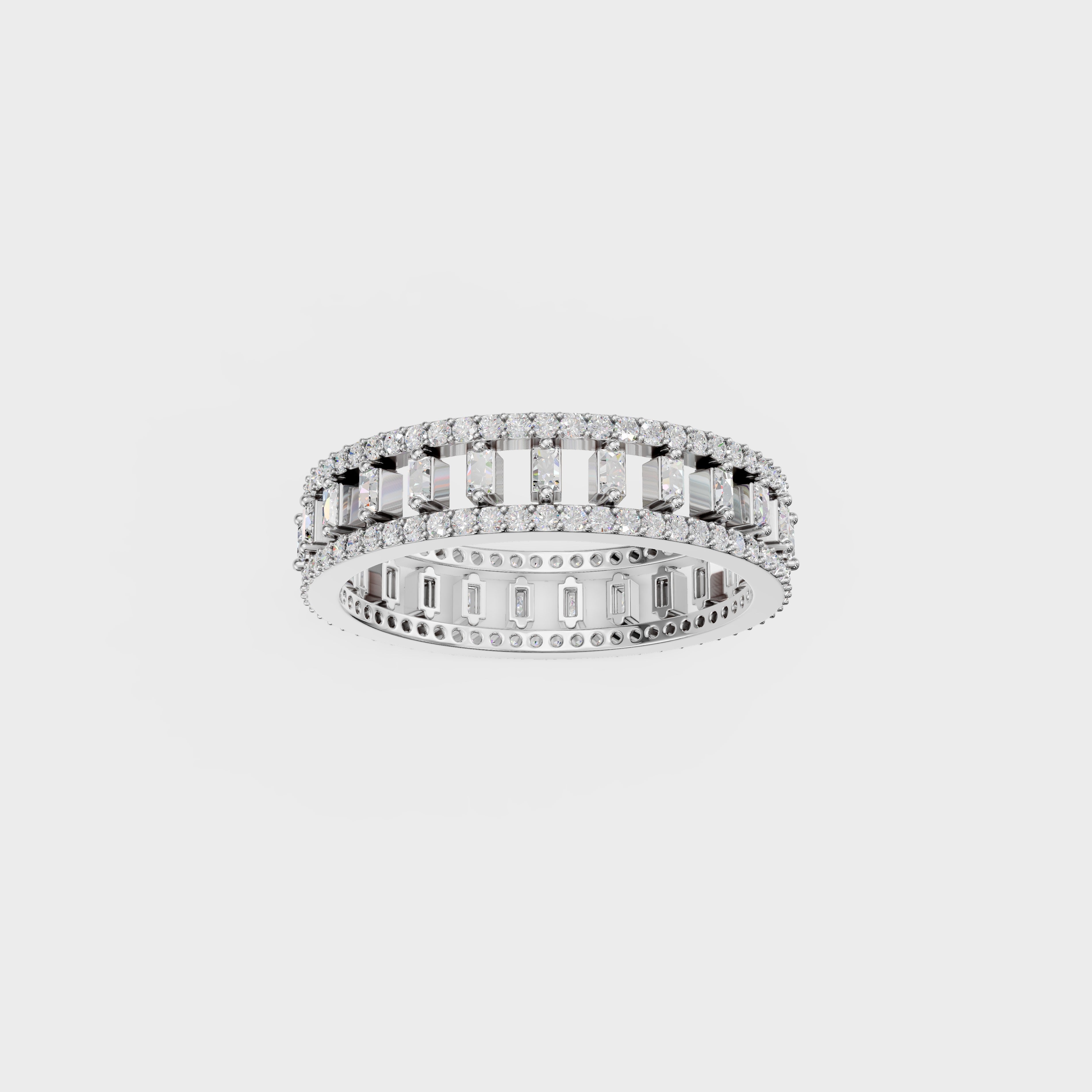 Round & Baguette Spaced Diamond Ring