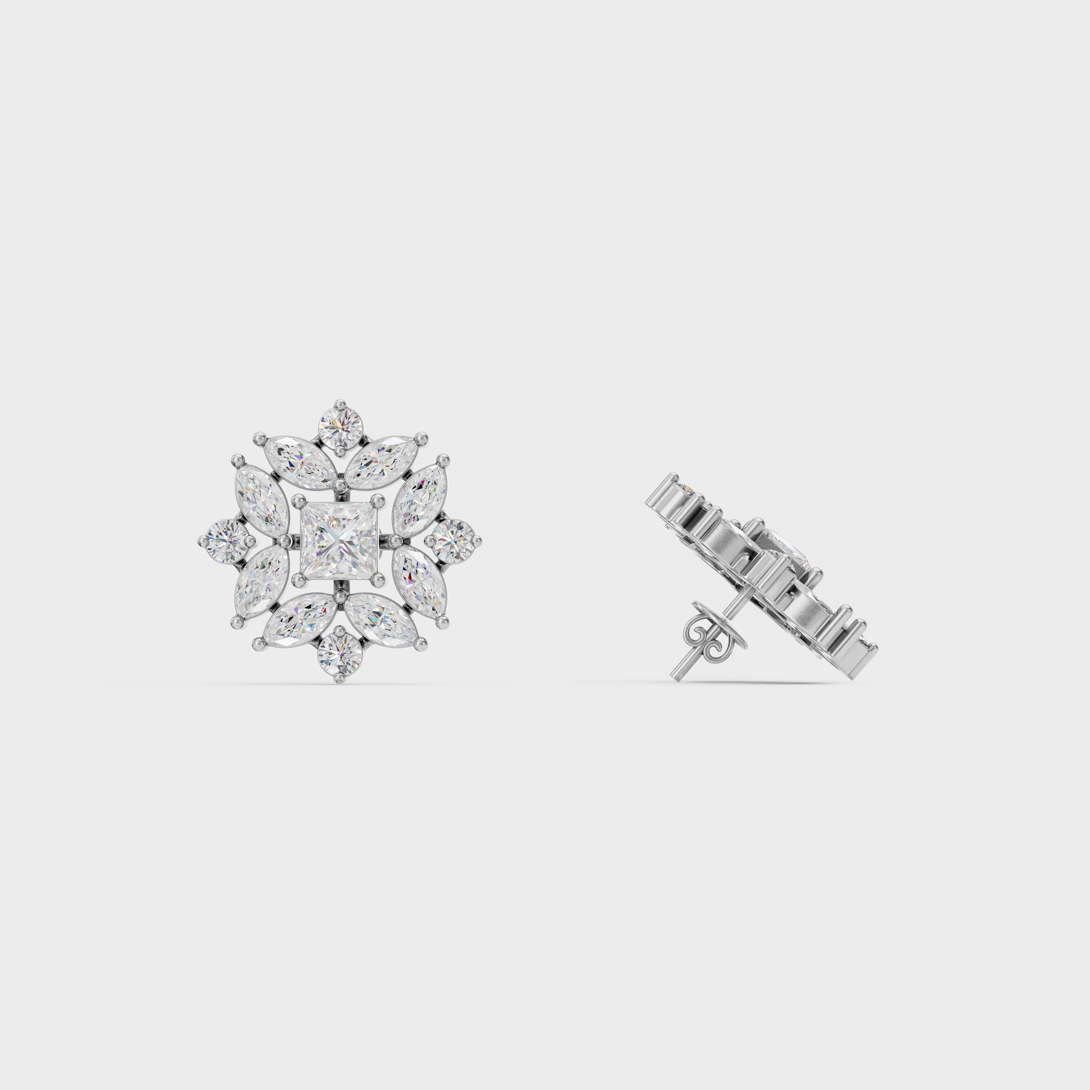 Floral Diamond Stud Earrings