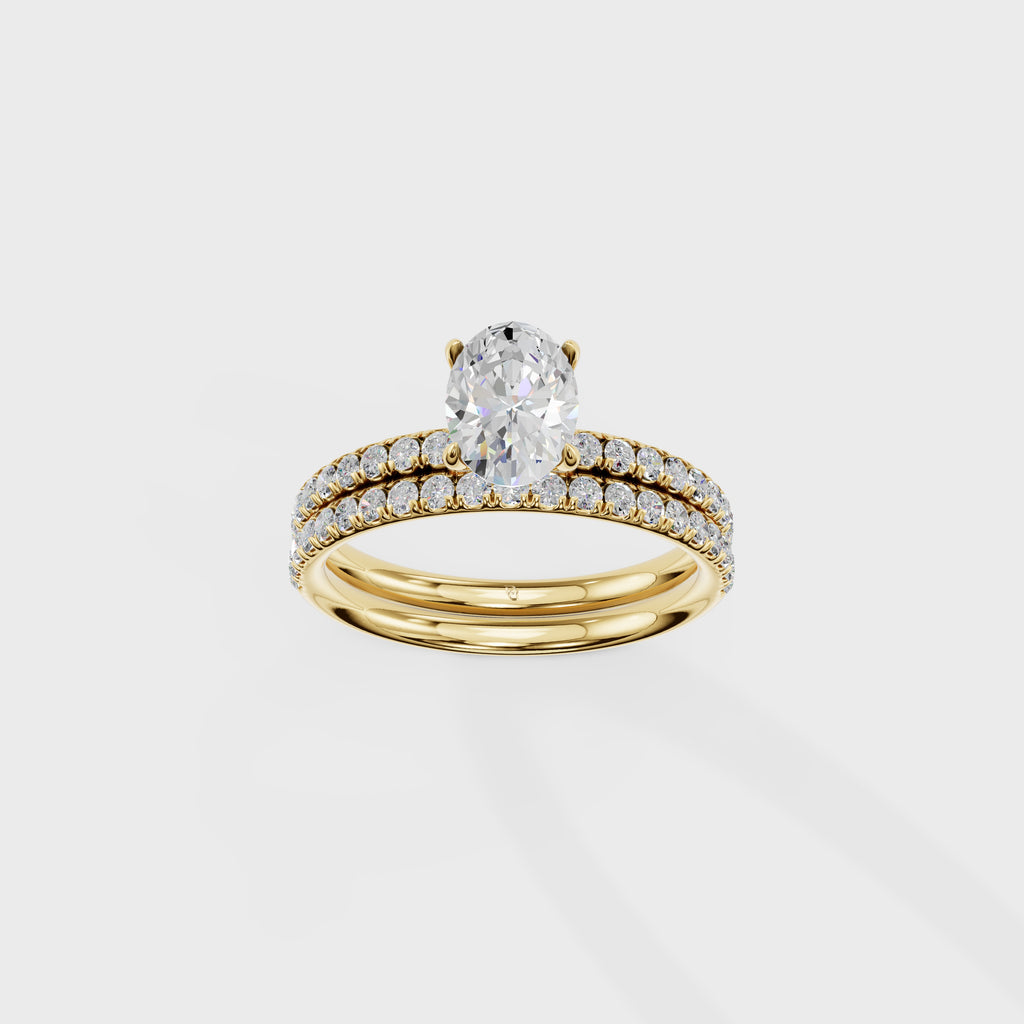 Oval Diamond Solitaire with Pave Wedding Band