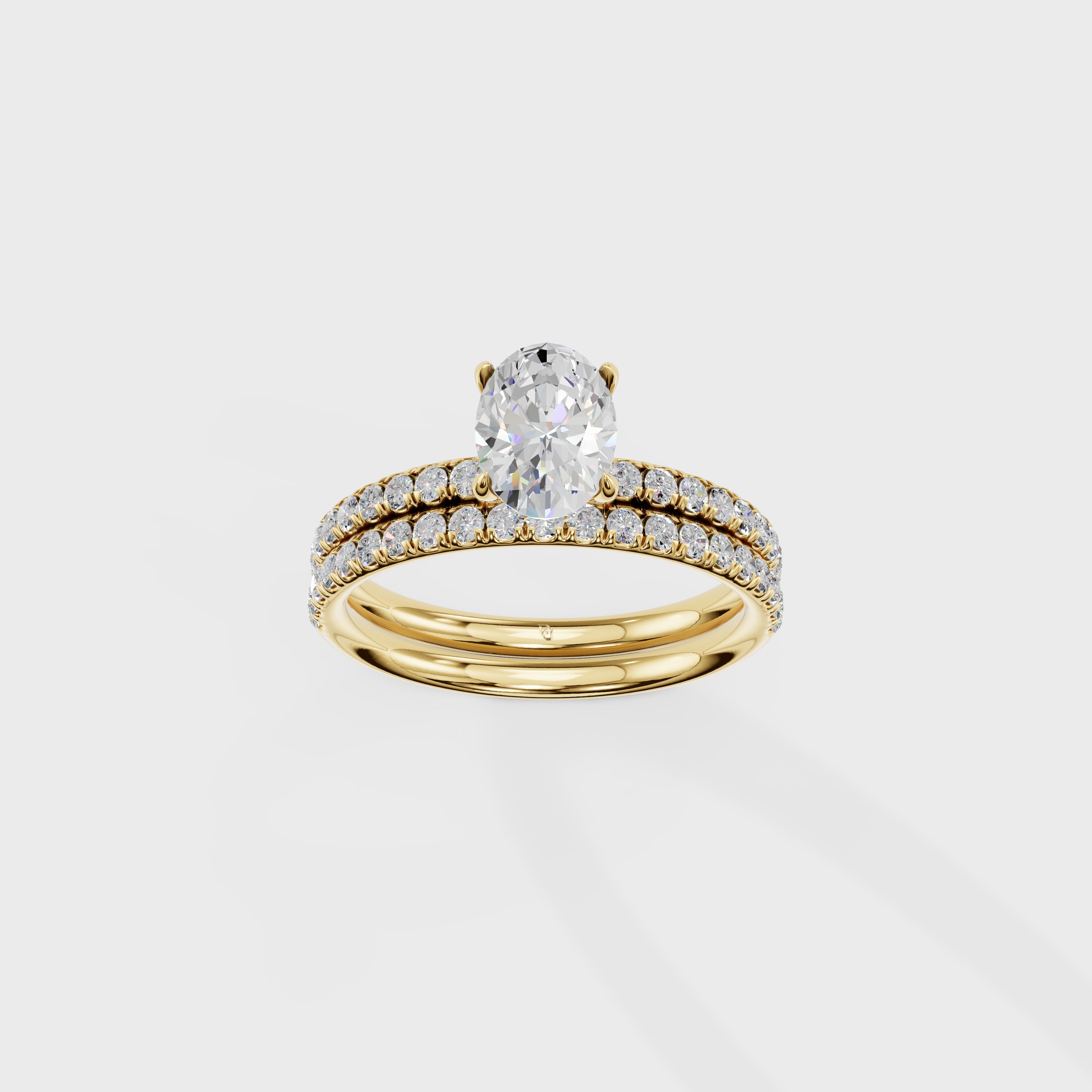 Oval Diamond Solitaire with Pave Wedding Band