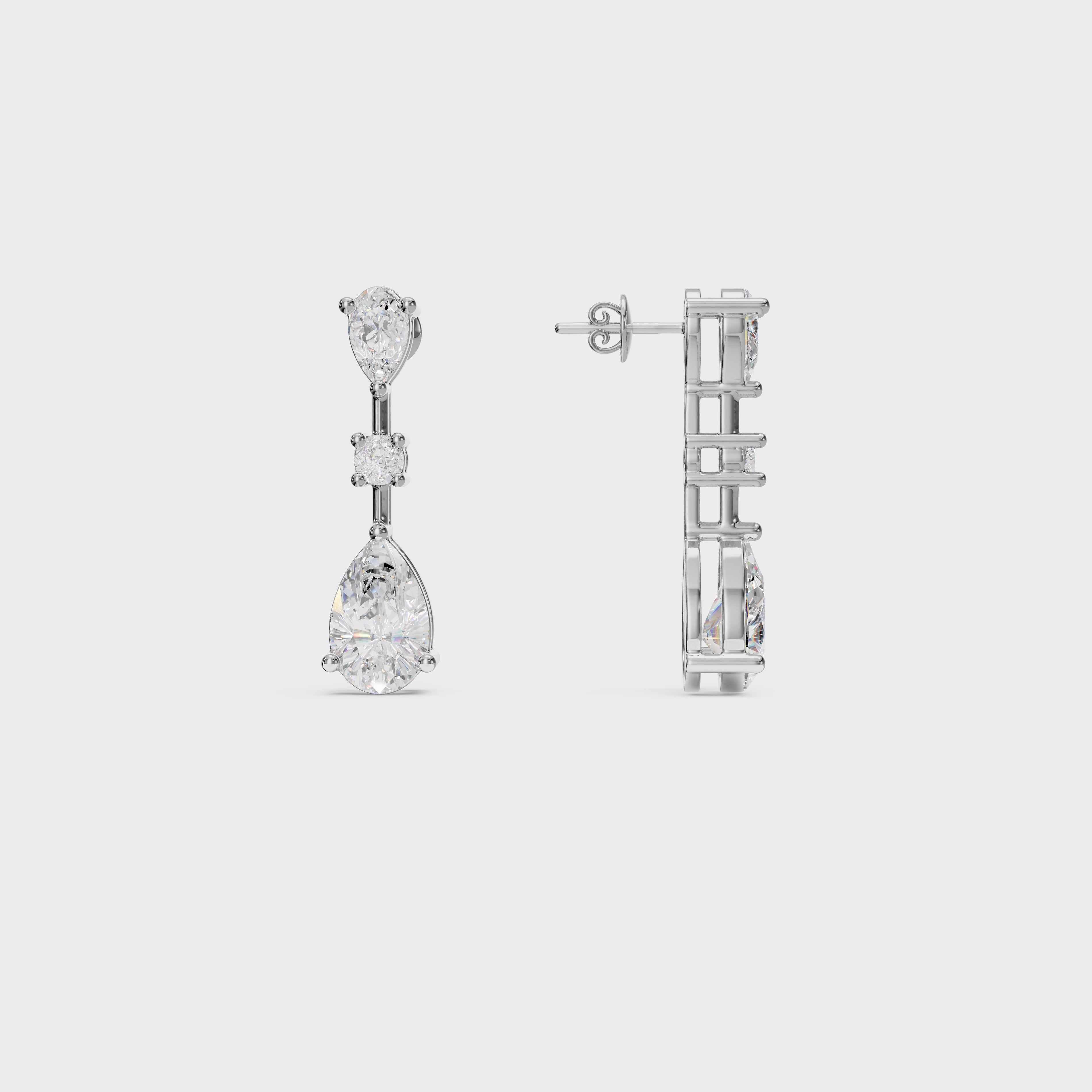 Graceful Pear & Round Diamond Drop Earrings
