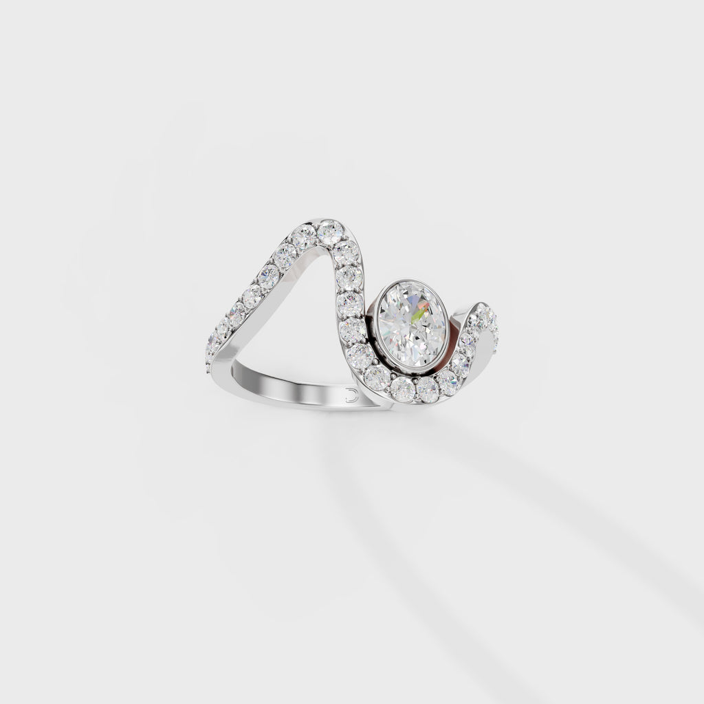 Diamond Bezel Wave Bypass Ring