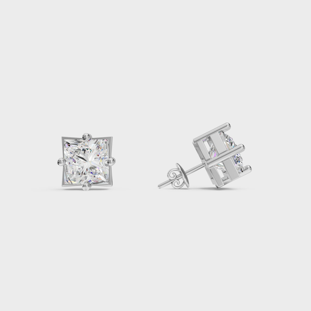 1ct Each Princess Cut Diamond Stud Earrings