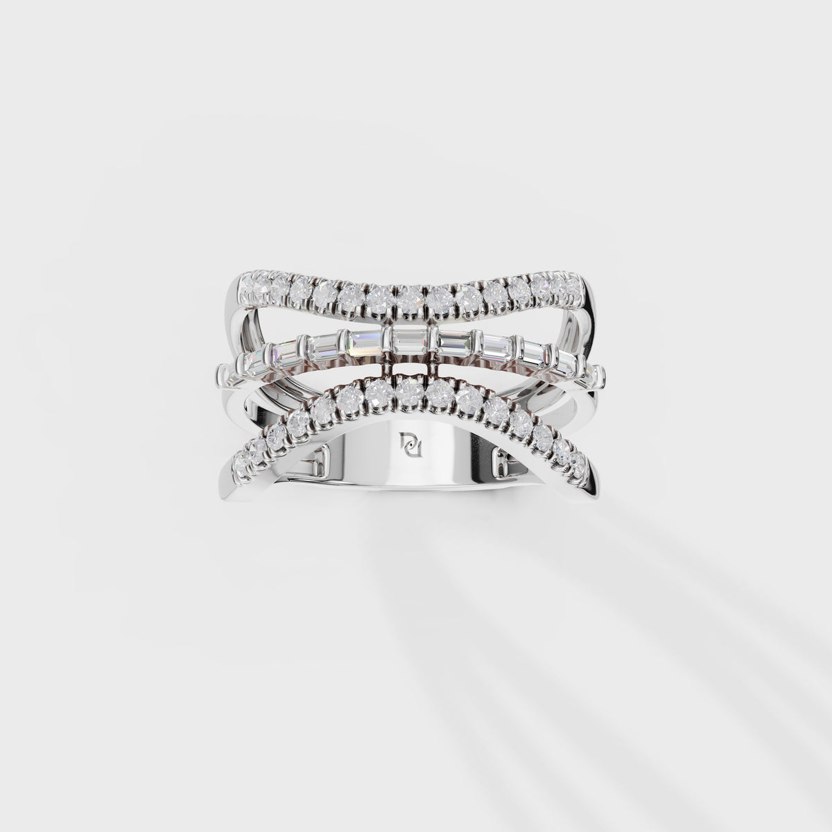 Baguette & Round Diamond Crossover Ring