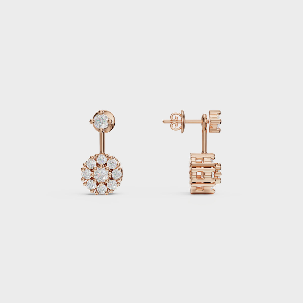 Round Cut Petal Cluster Stud Earrings