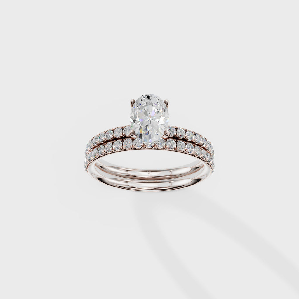 Oval Diamond Solitaire with Pave Wedding Band