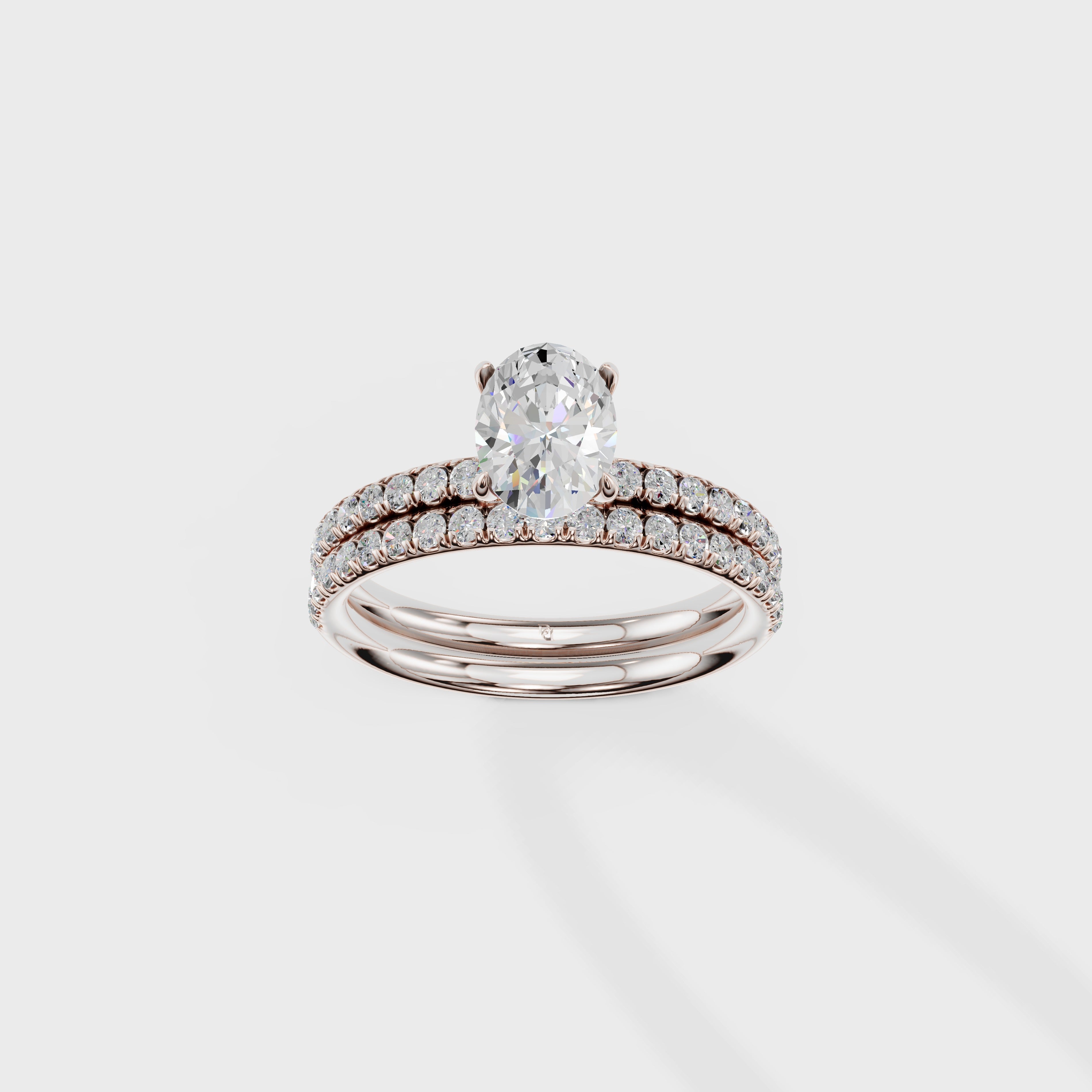 Oval Diamond Solitaire with Pave Wedding Band