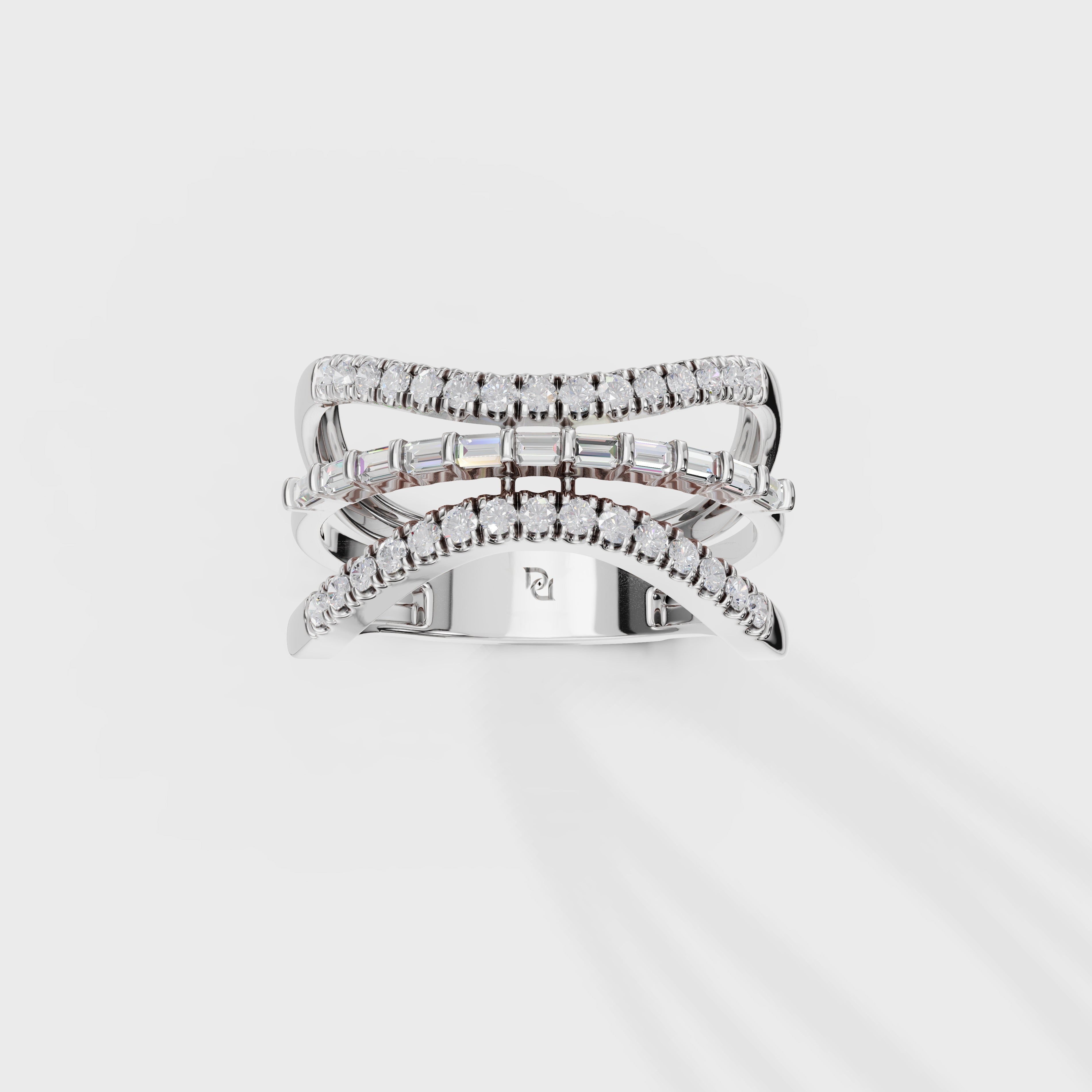 Baguette & Round Diamond Crossover Ring